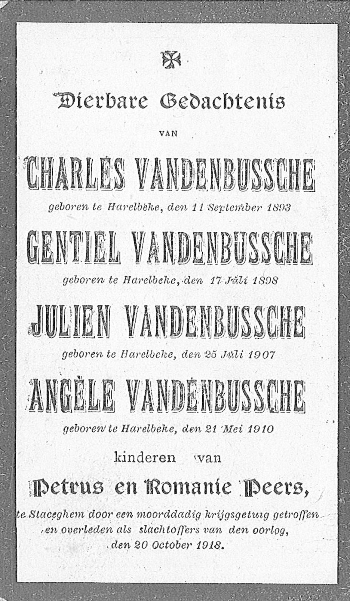 Charles en Gentiel en Julien en Angèle Vandenbussche
