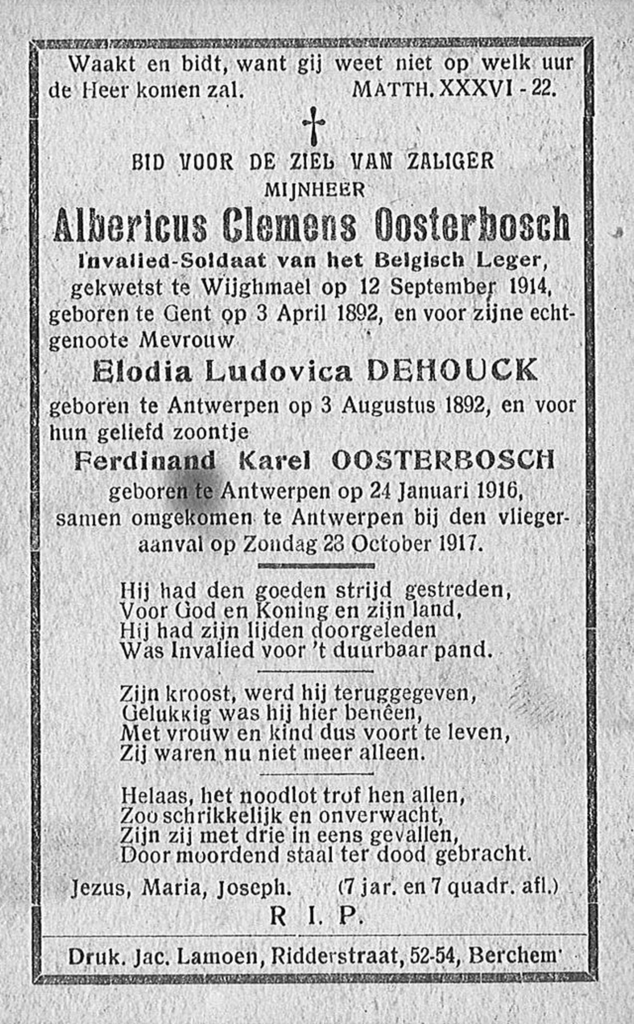 Oosterbosch Albericus-Clemens, Dehouck Elodia Ludovica en Ferdinand Karel Ooserbosch