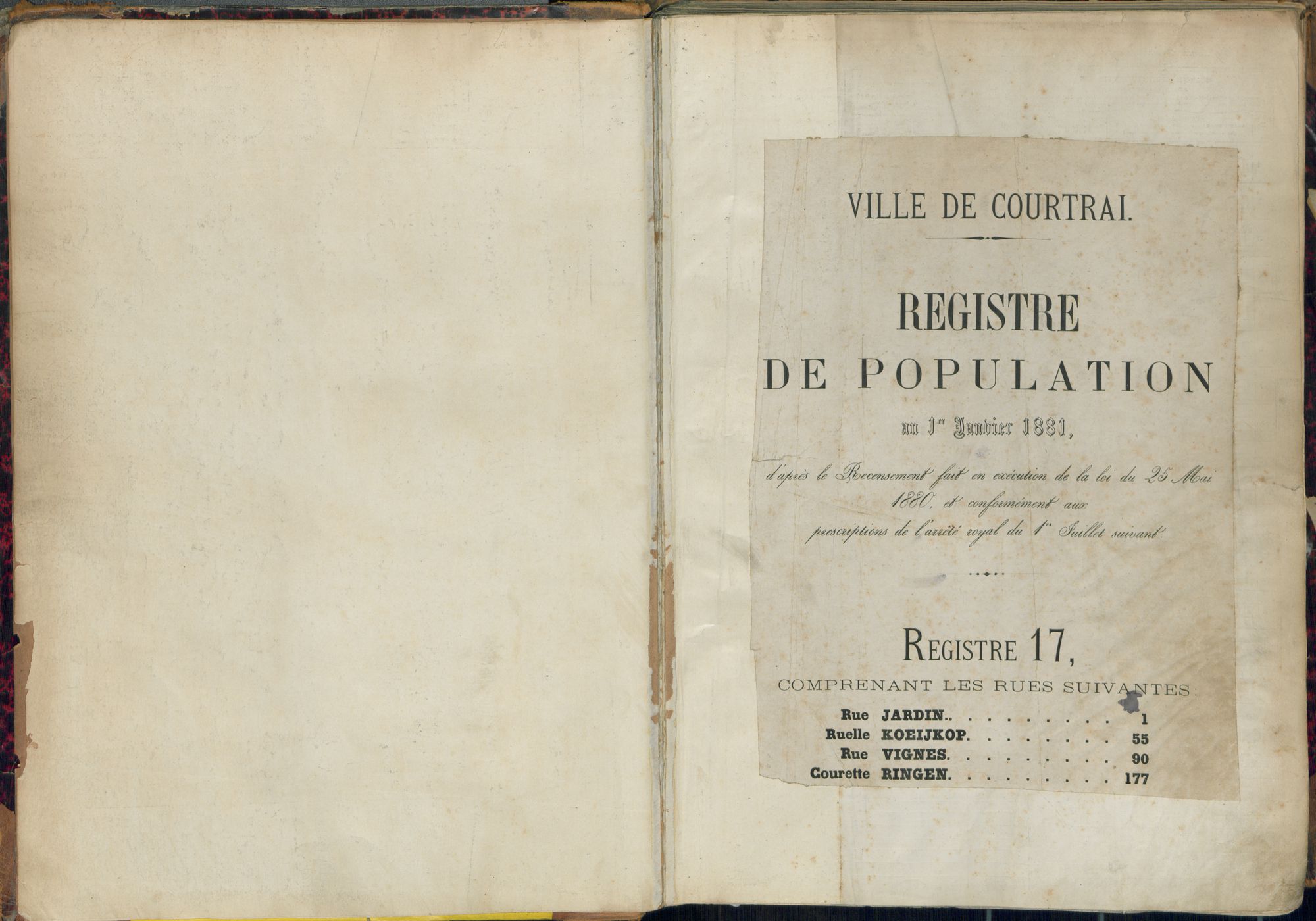 Bevolkingsregister Kortrijk 1880 boek 17