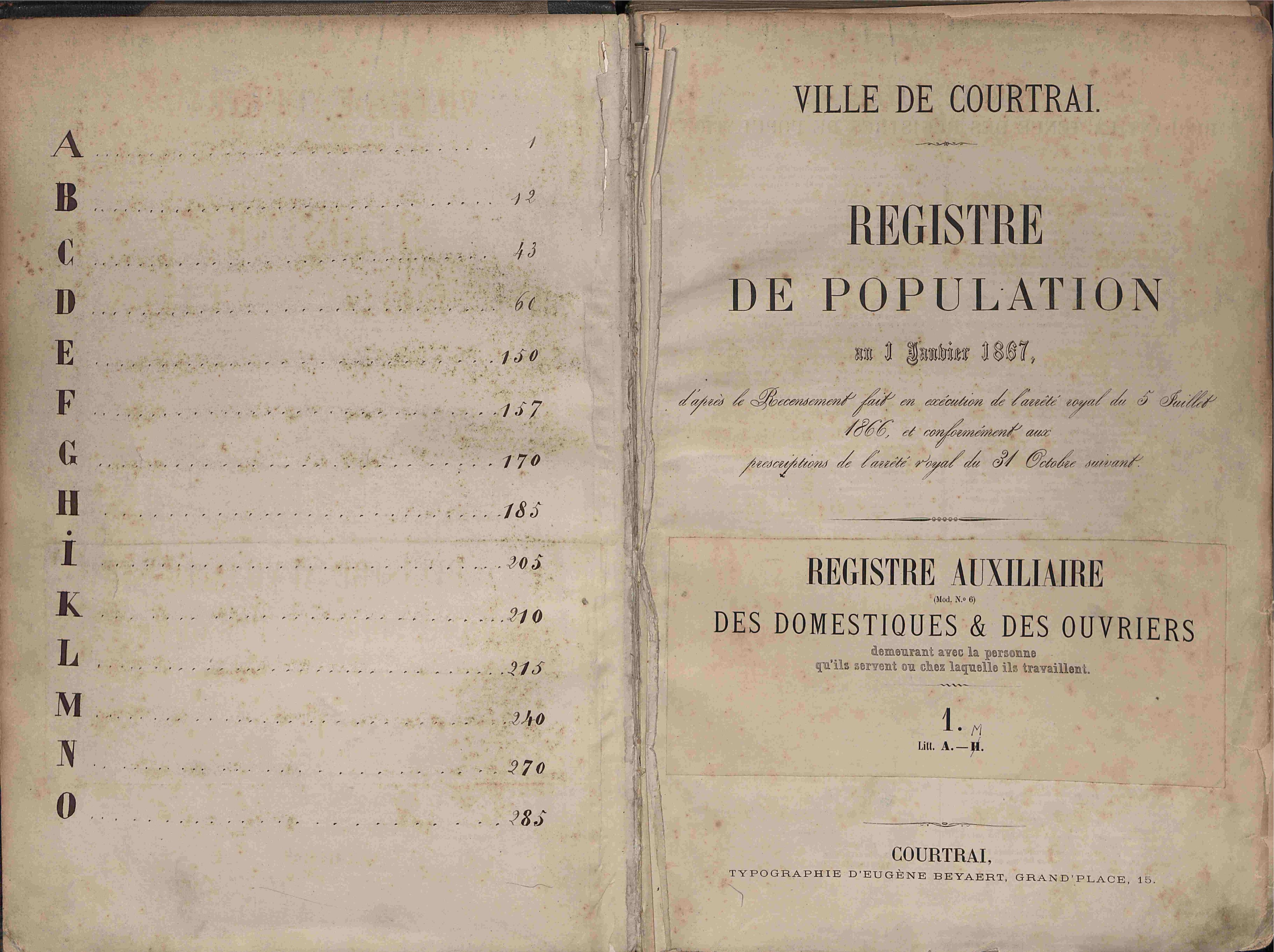 Bevolkingsregister Kortrijk 1866 AUX1