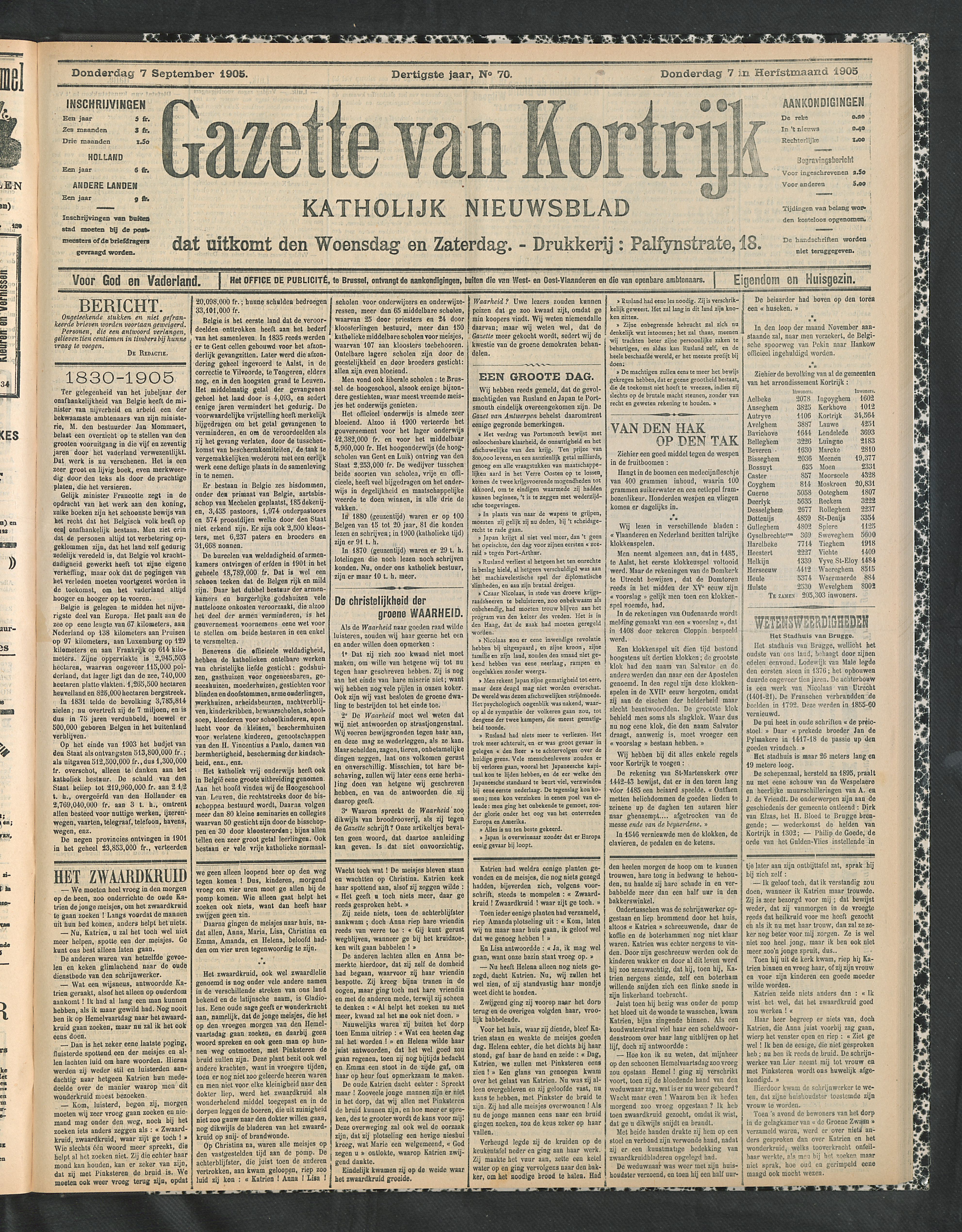 Gazette Van Kortrijk 1905-09-07 p1