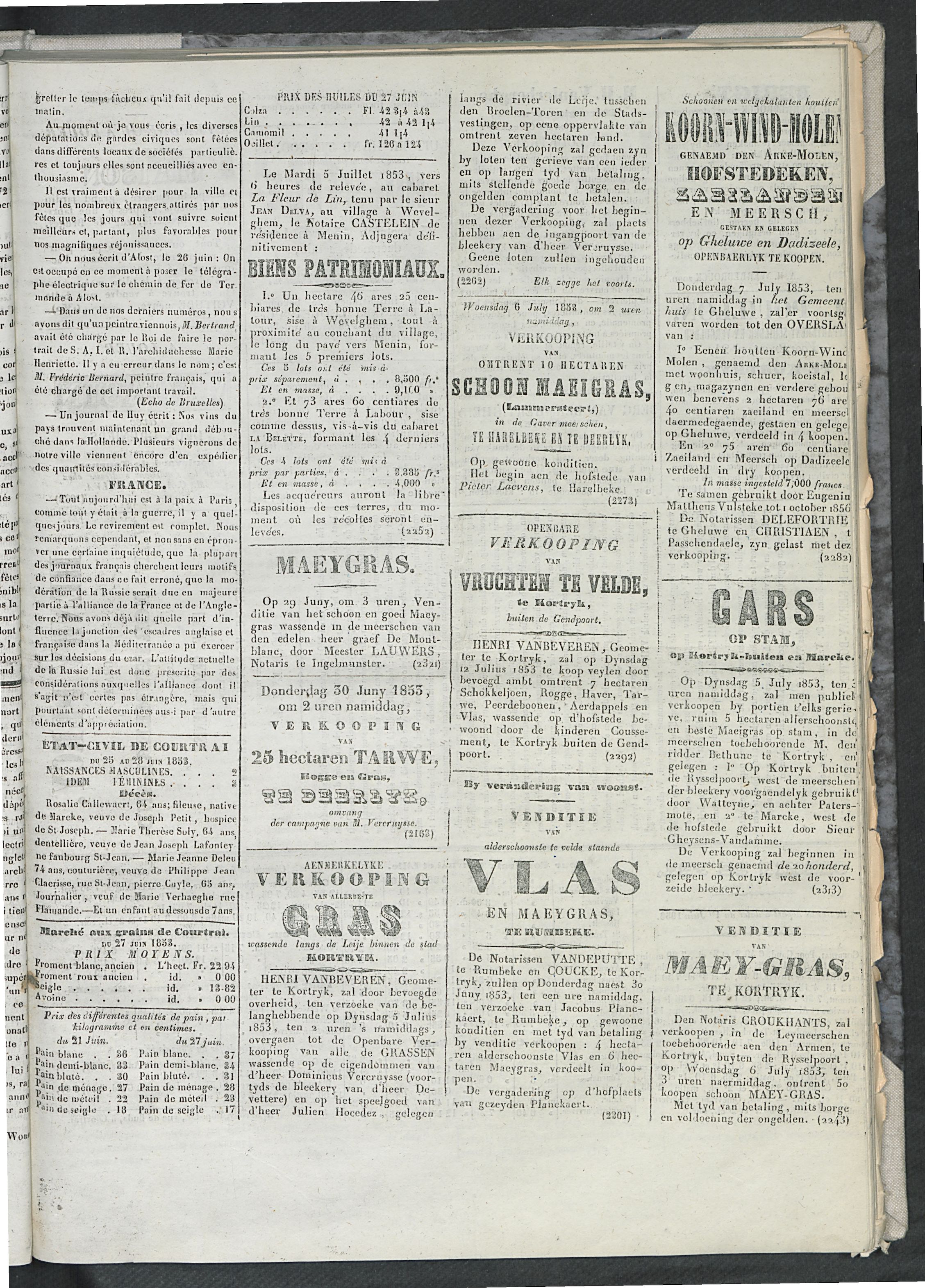 L'echo De Courtrai 1853-06-29 p3