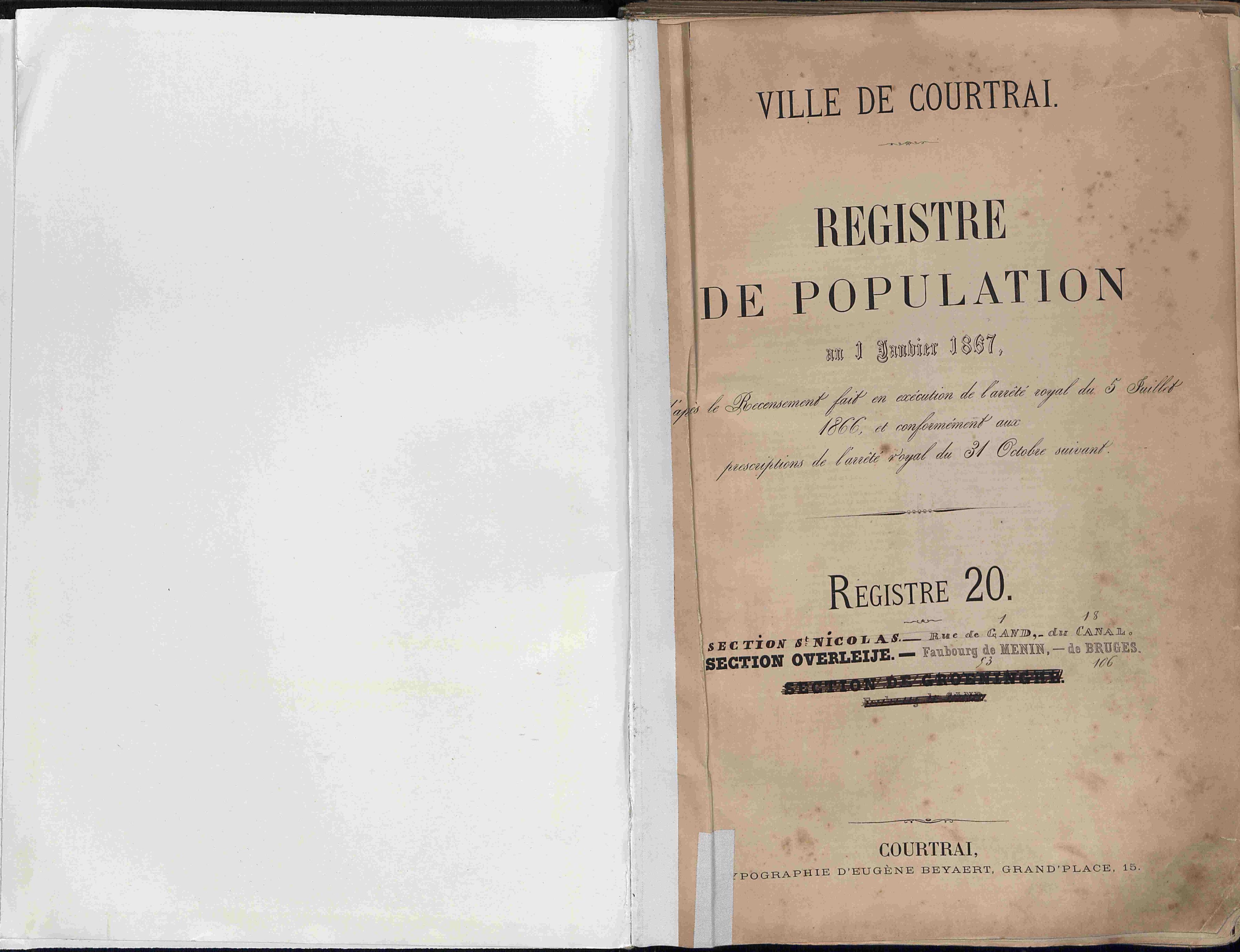 Bevolkingsregister Kortrijk 1866 boek 20