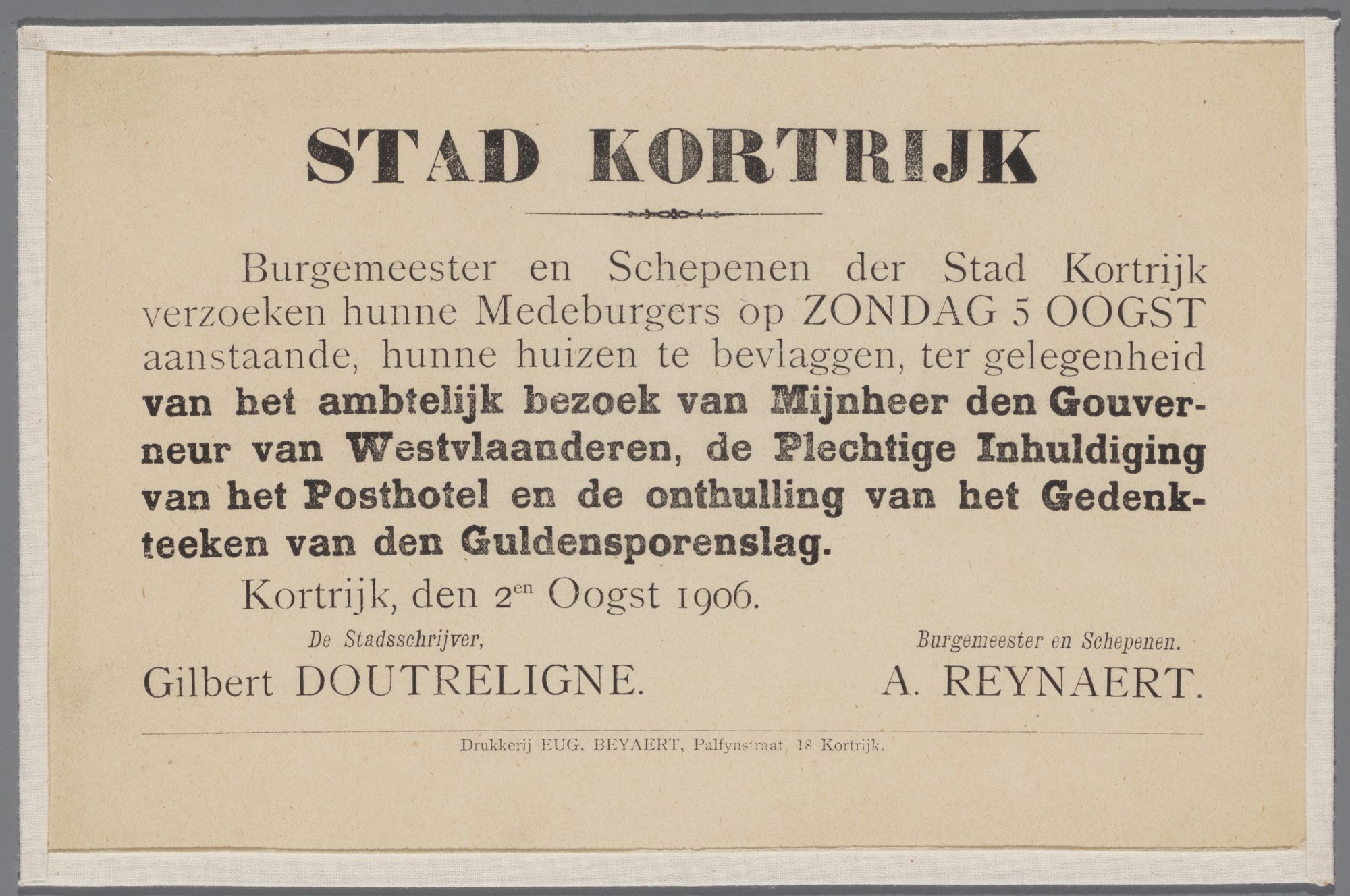 Oproep tot bevlaggen huizen 1906