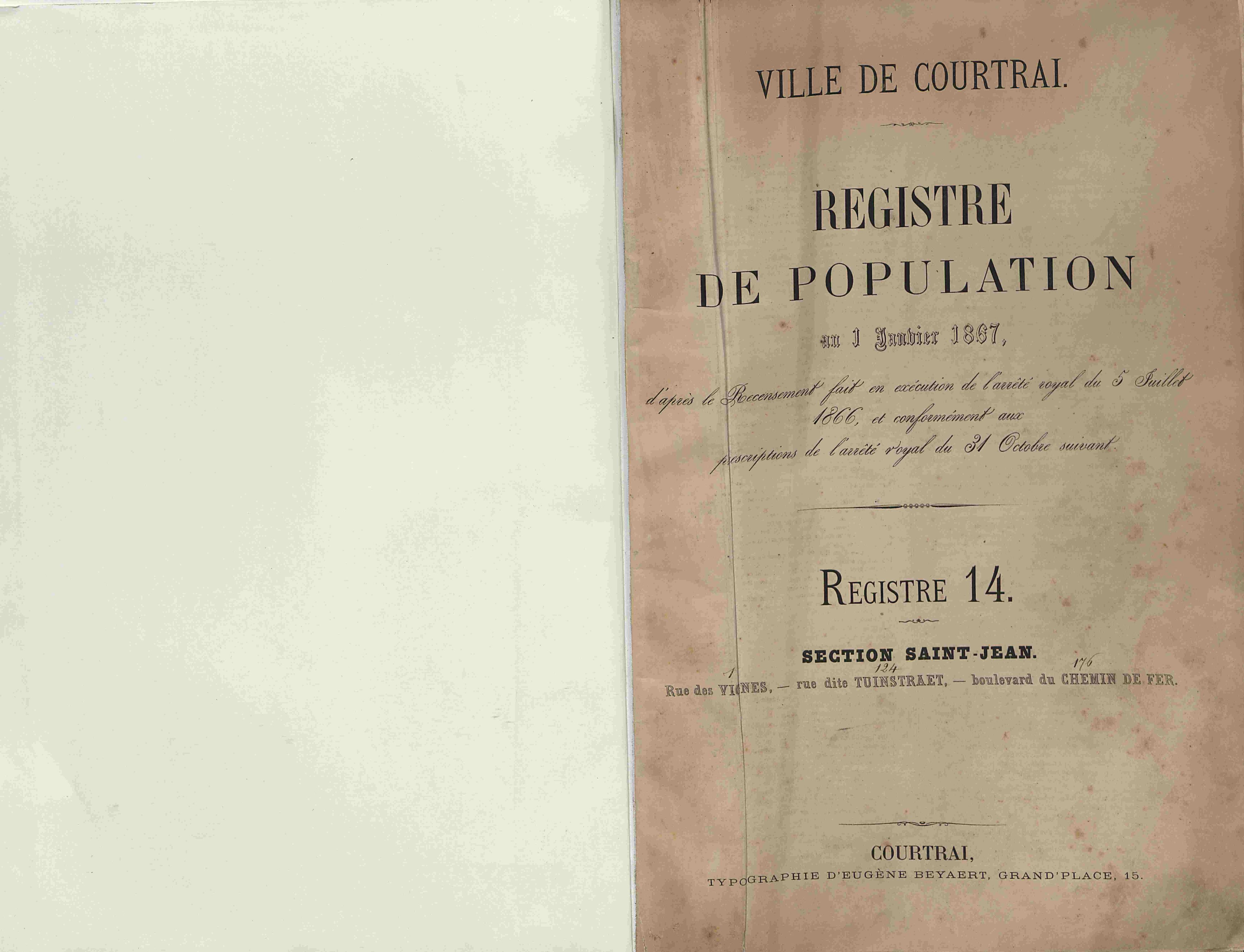 Bevolkingsregister Kortrijk 1866 boek 14