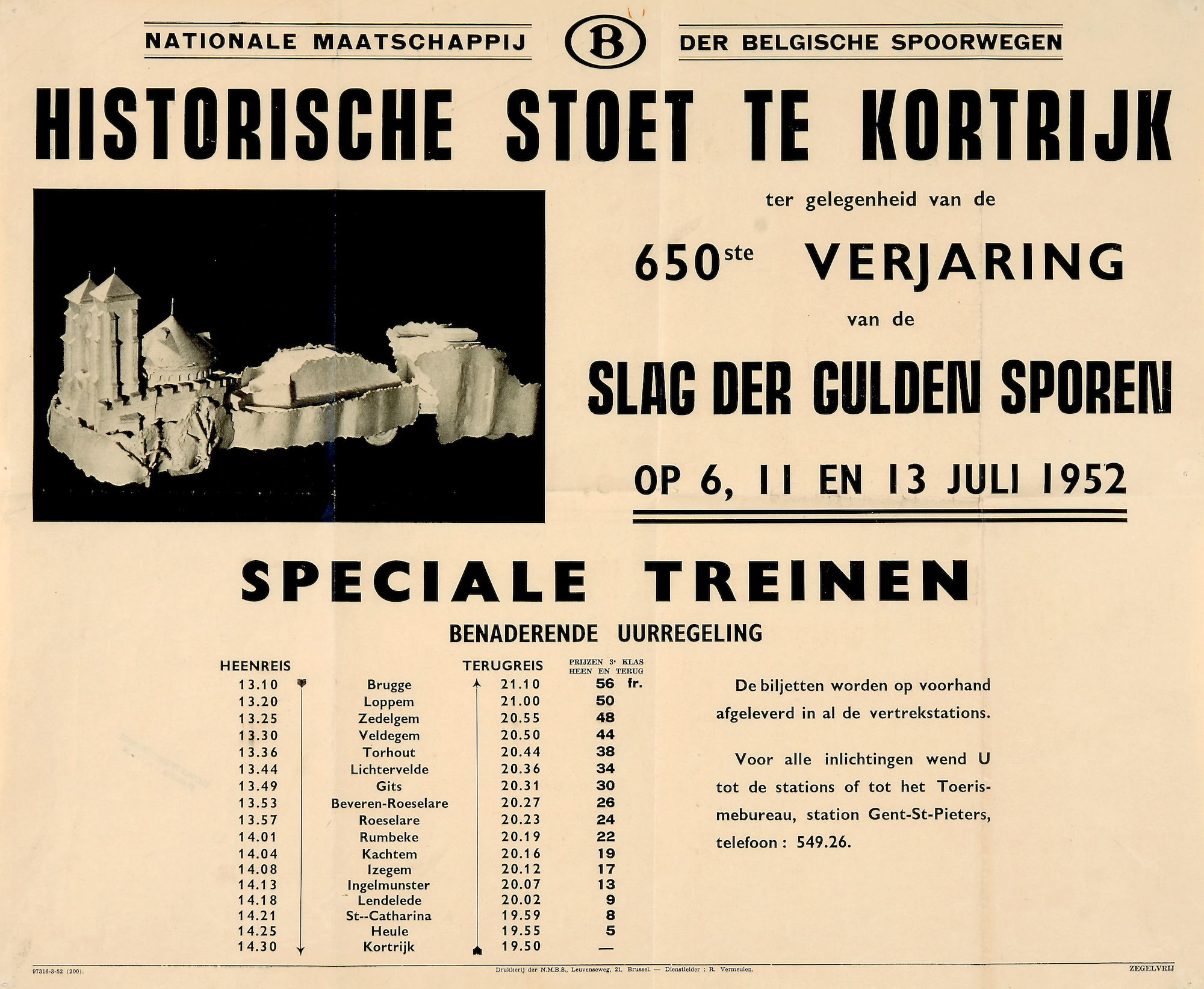 Uurregeling NMBS voor feestelijkheden 1952