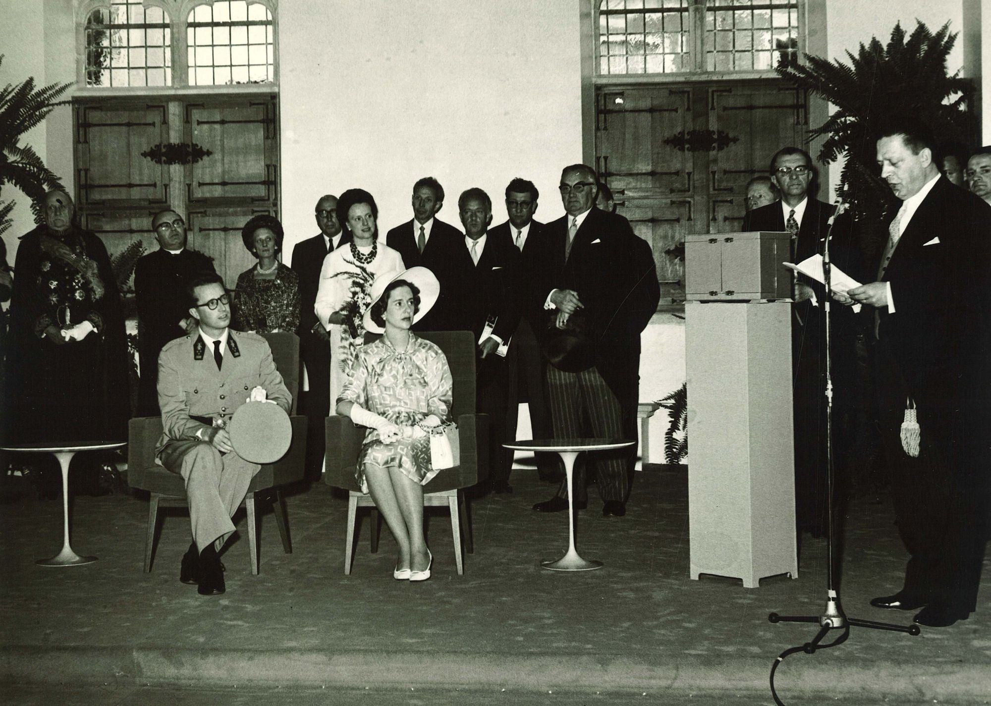 Ontvangst koning Boudewijn en koningin Fabiola op het stadhuis