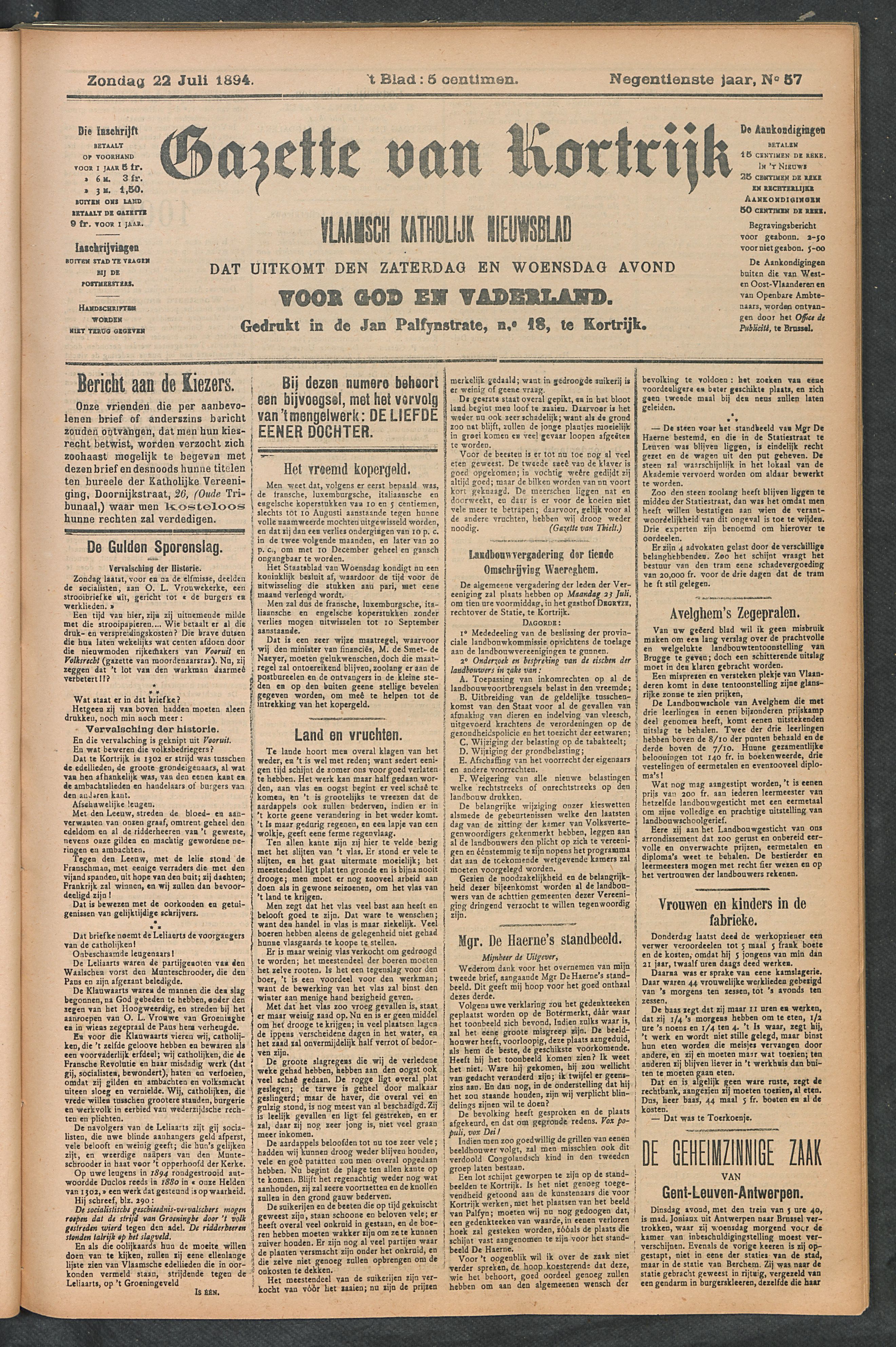 Gazette Van Kortrijk 1894-07-22 p1