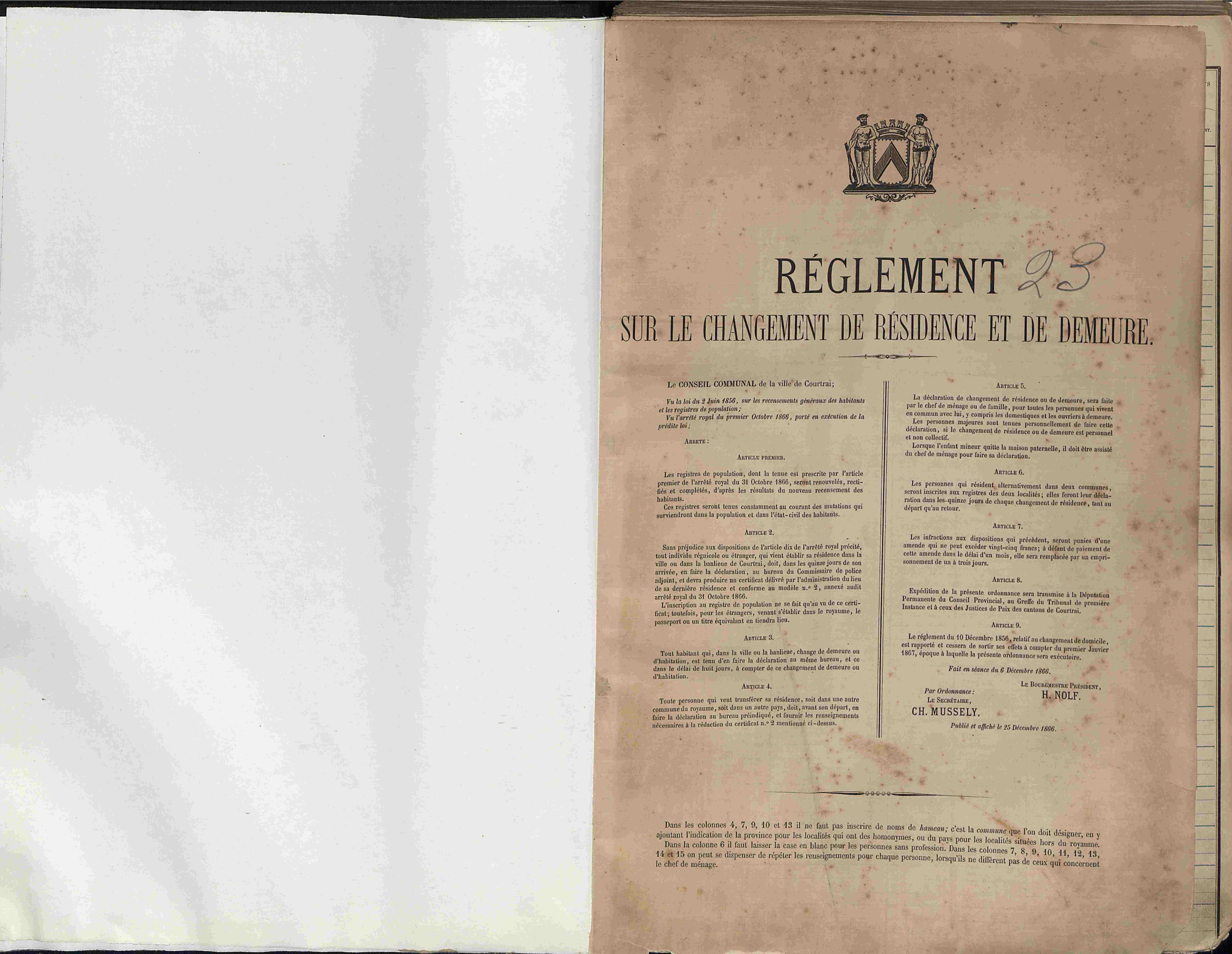 Bevolkingsregister Kortrijk 1866 boek 23