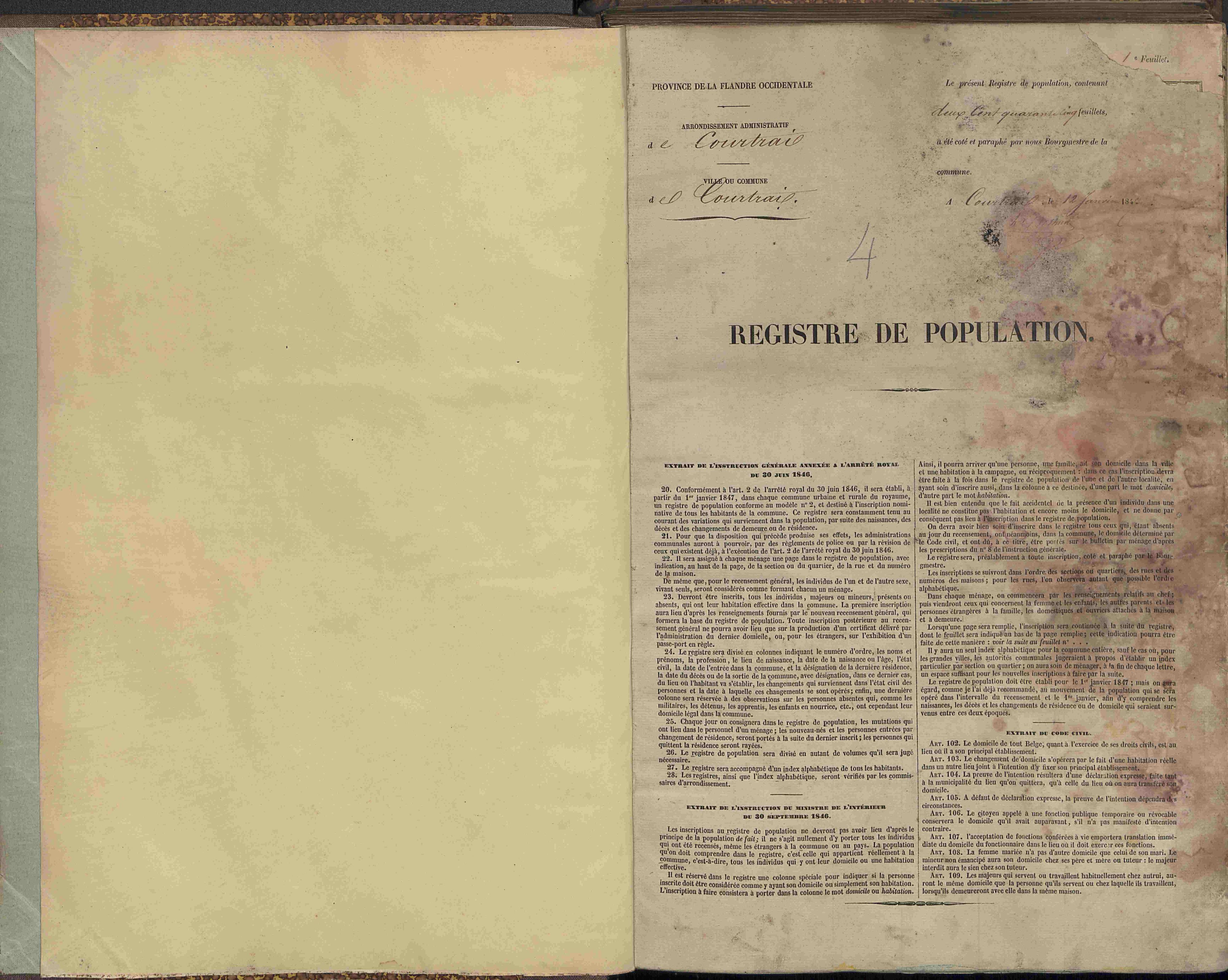Bevolkingsregister Kortrijk 1846 boek 4