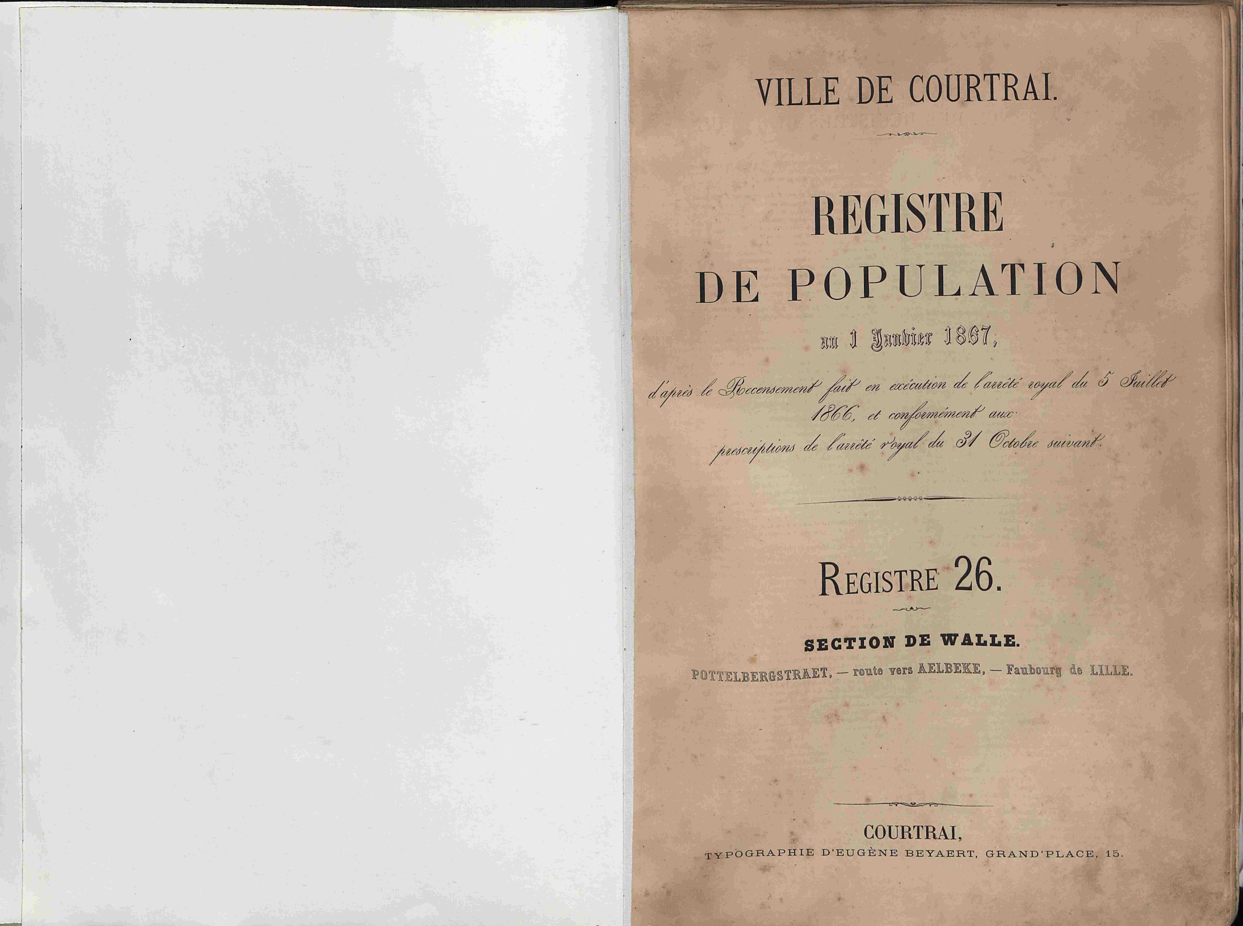 Bevolkingsregister Kortrijk 1866 boek 26