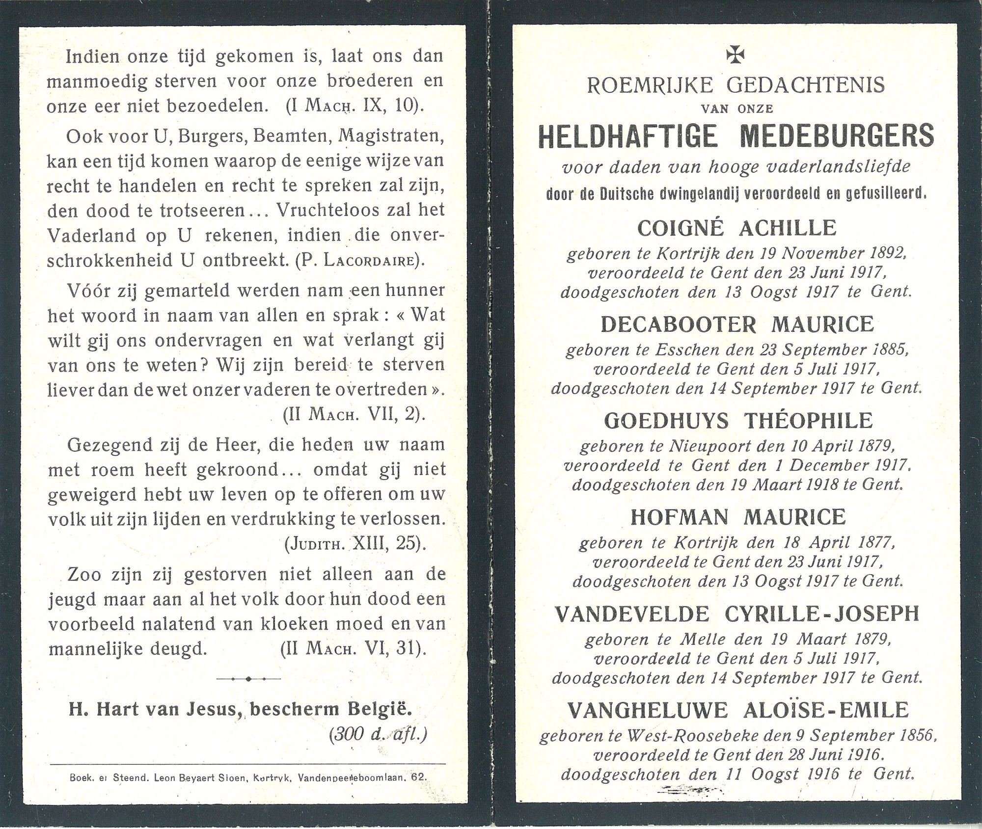 Gedachtenisprentje van de gefusilleerden