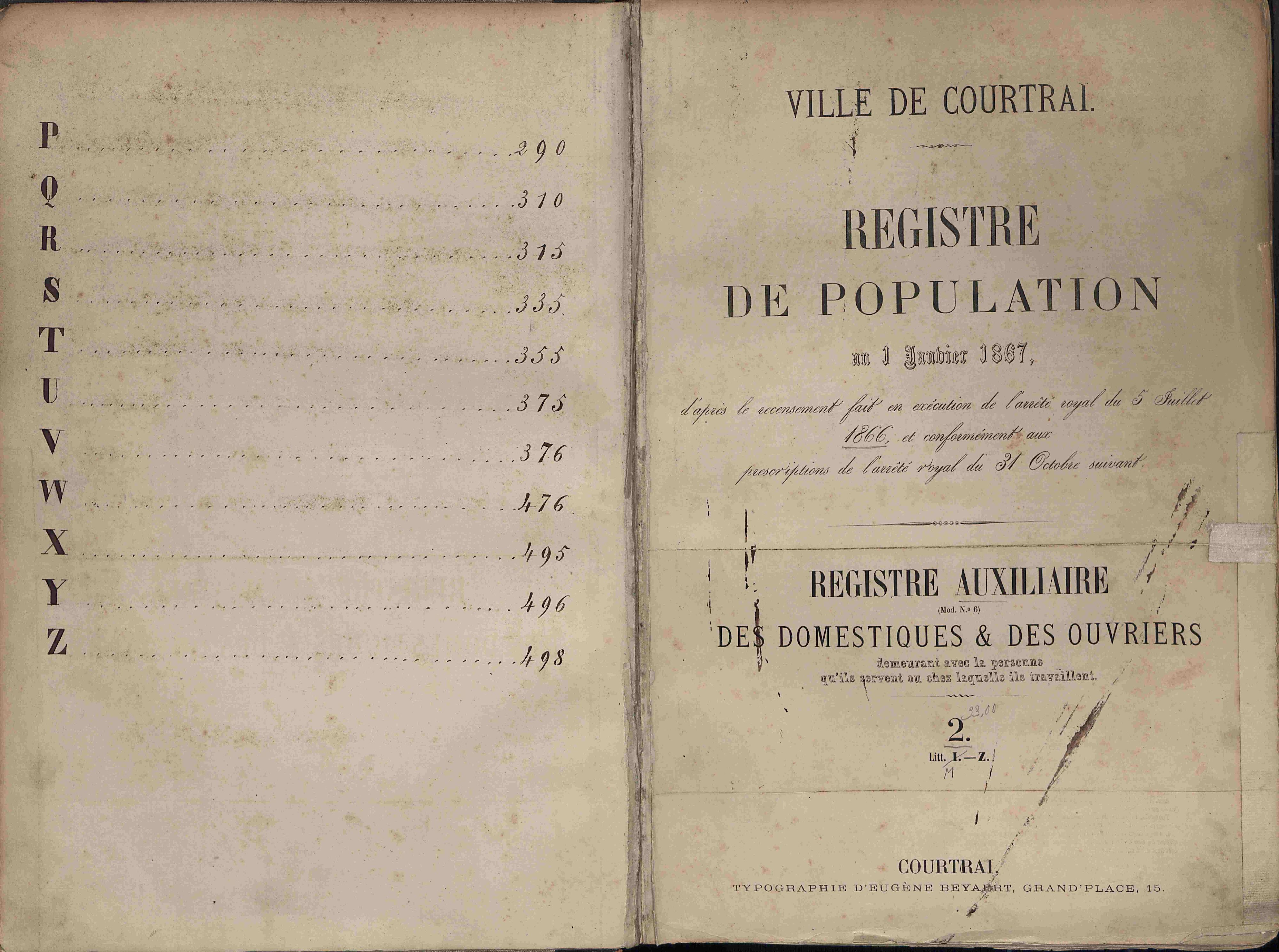 Bevolkingsregister Kortrijk 1866 AUX2