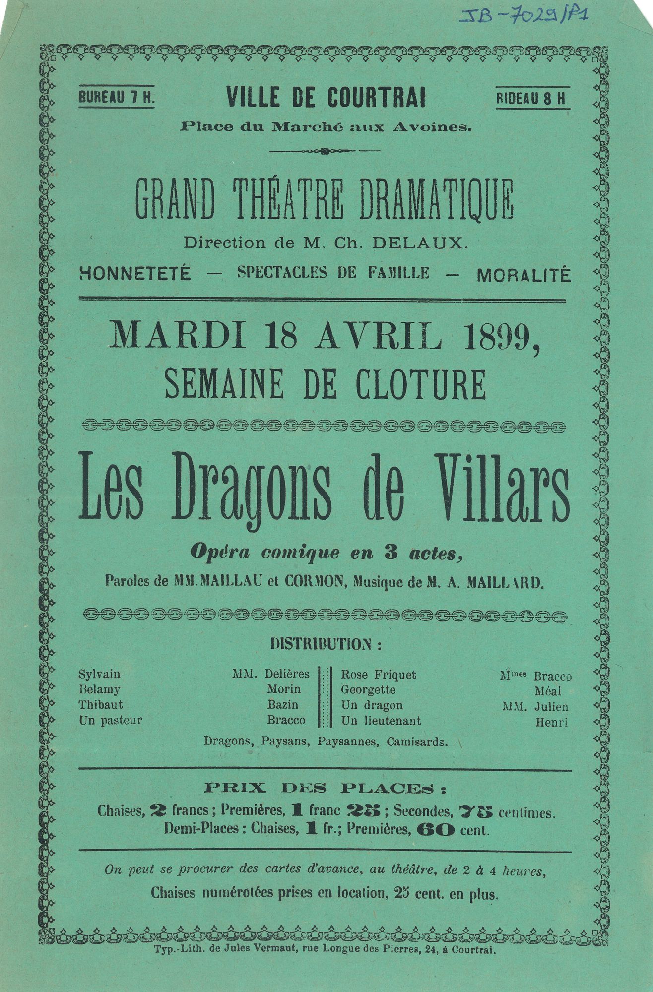 Paasfoor 1899: opera "Les Dragons de Villars"