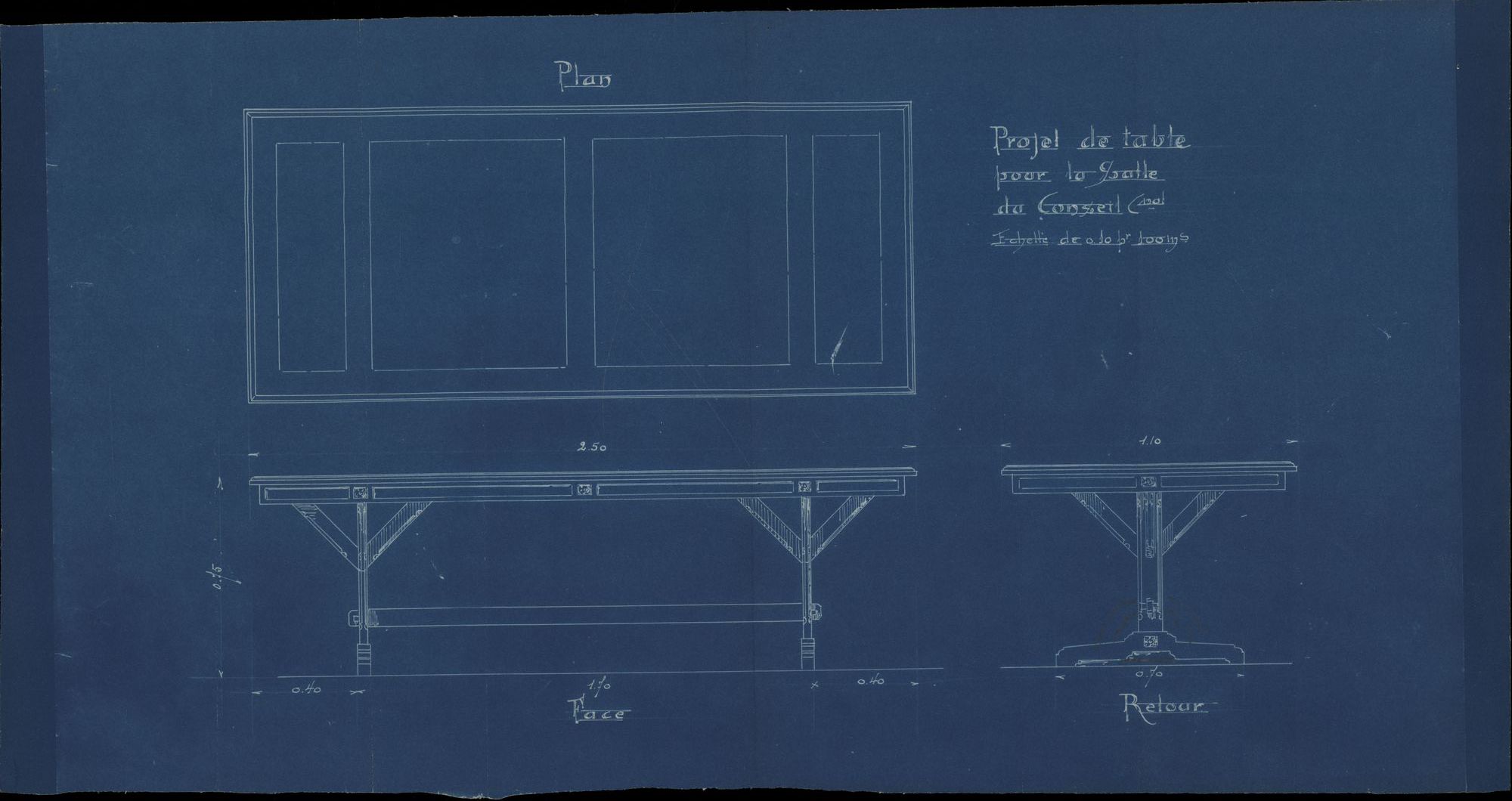 Plattegronden en figuratieve tekeningen i.v.m. tafel en stoelen voor de gemeenteraadszaal in het stadhuis te Kortrijk, 1872-1912