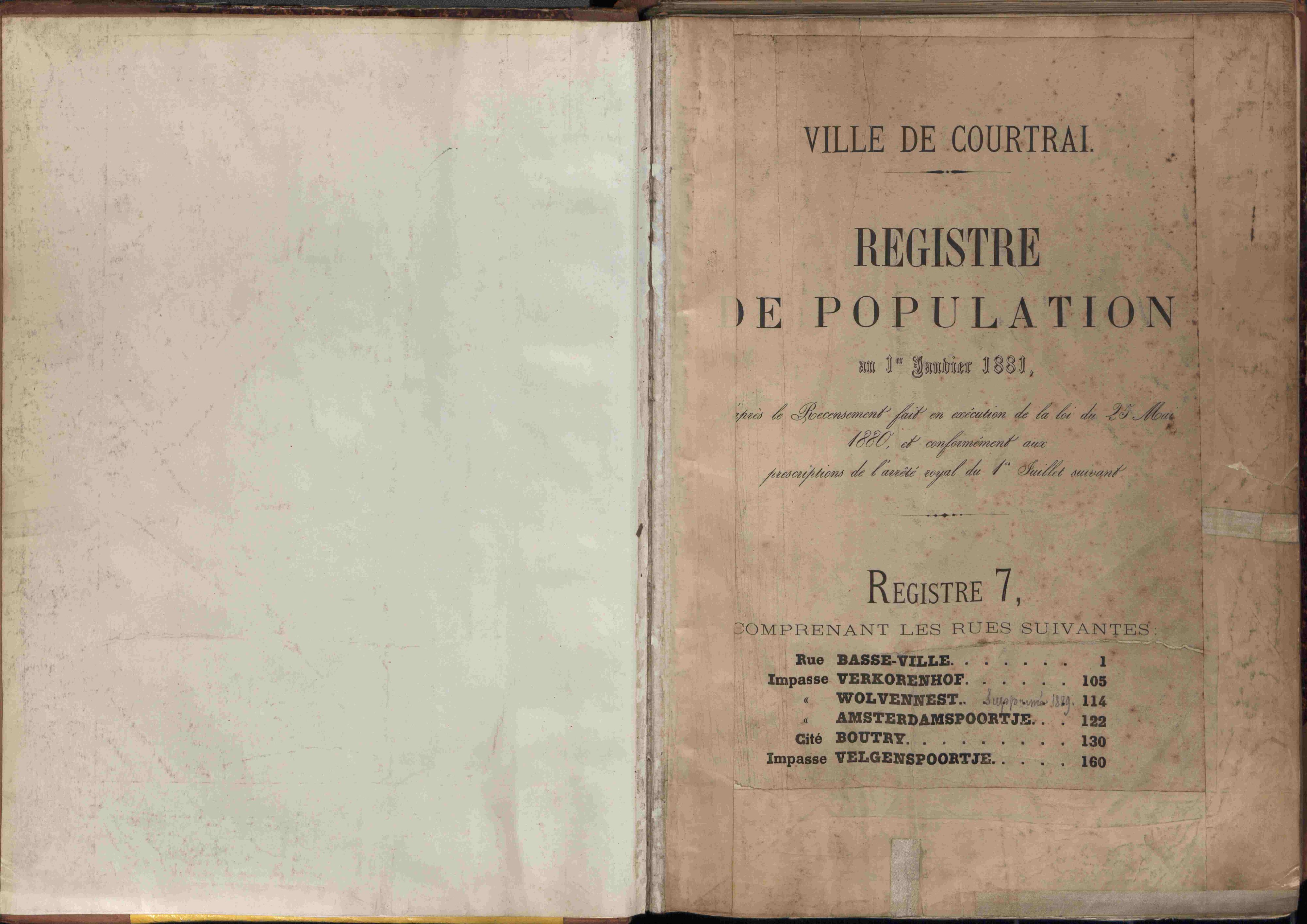 Bevolkingsregister Kortrijk 1880 boek 7