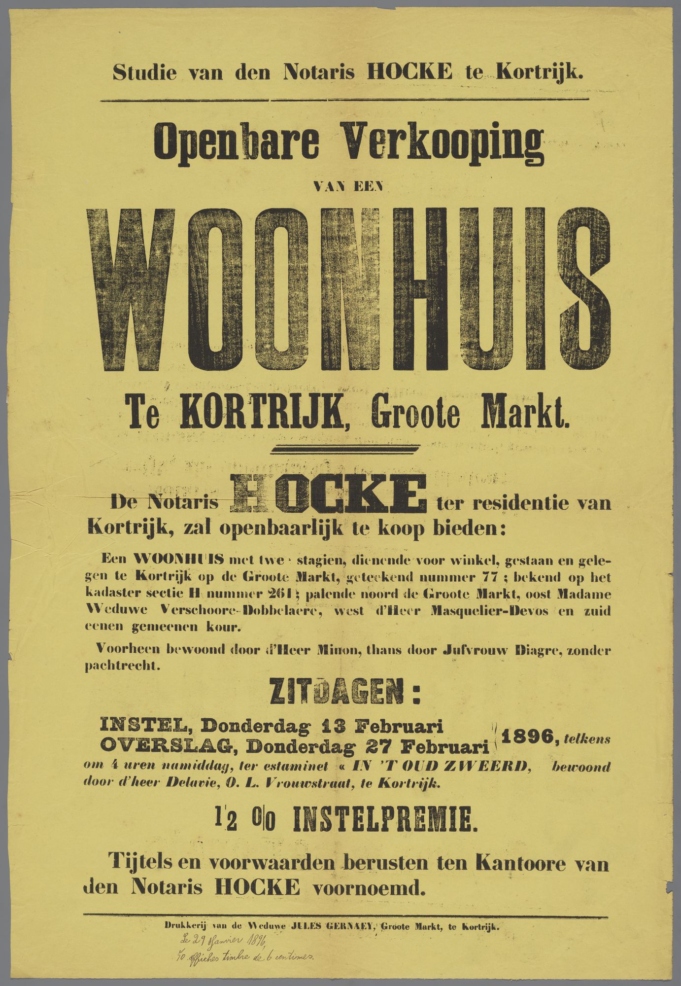 Verkoop woonhuis te Kortrijk 1896