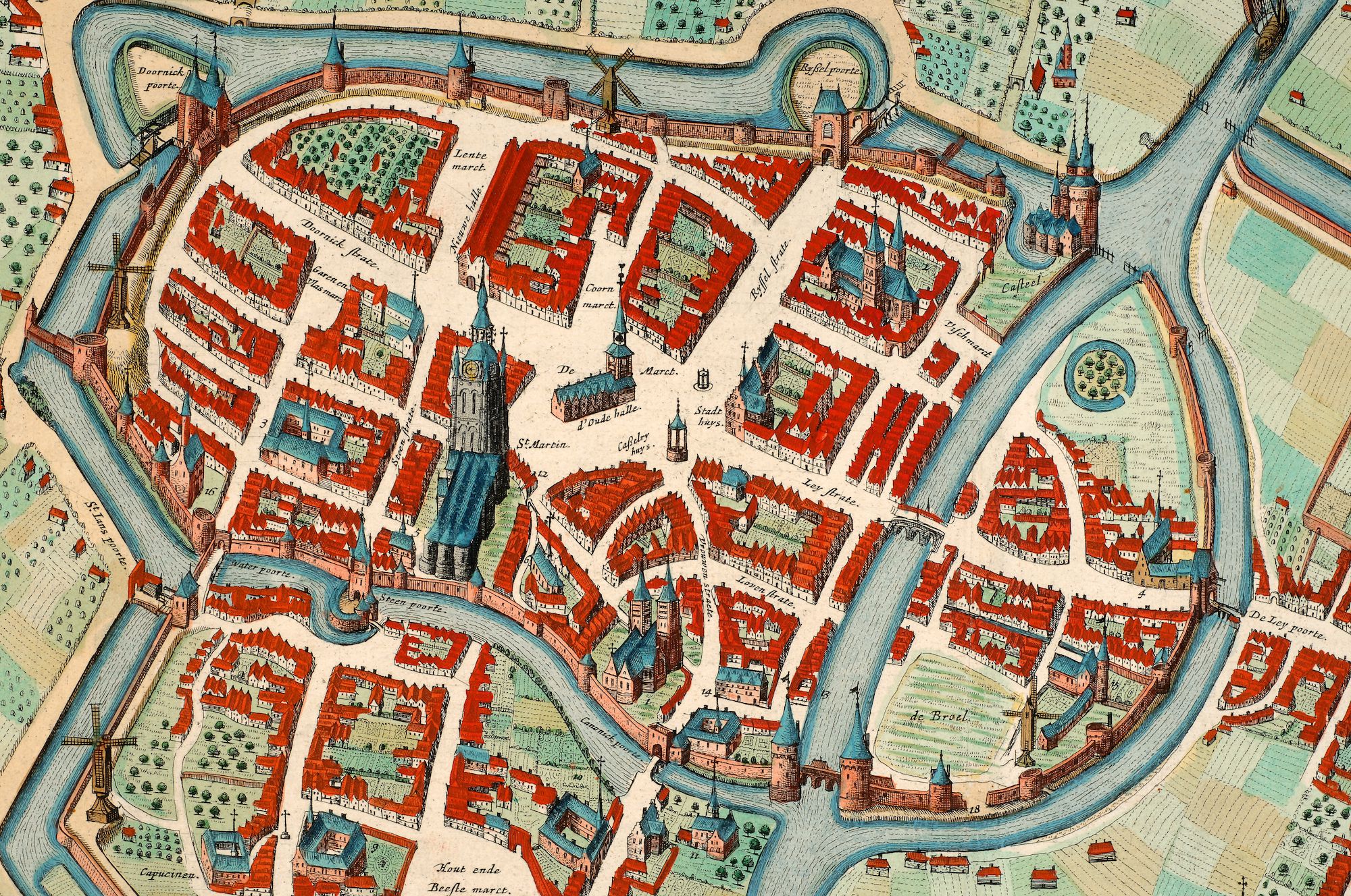 Detail uit het stadszicht van Kortrijk 1560