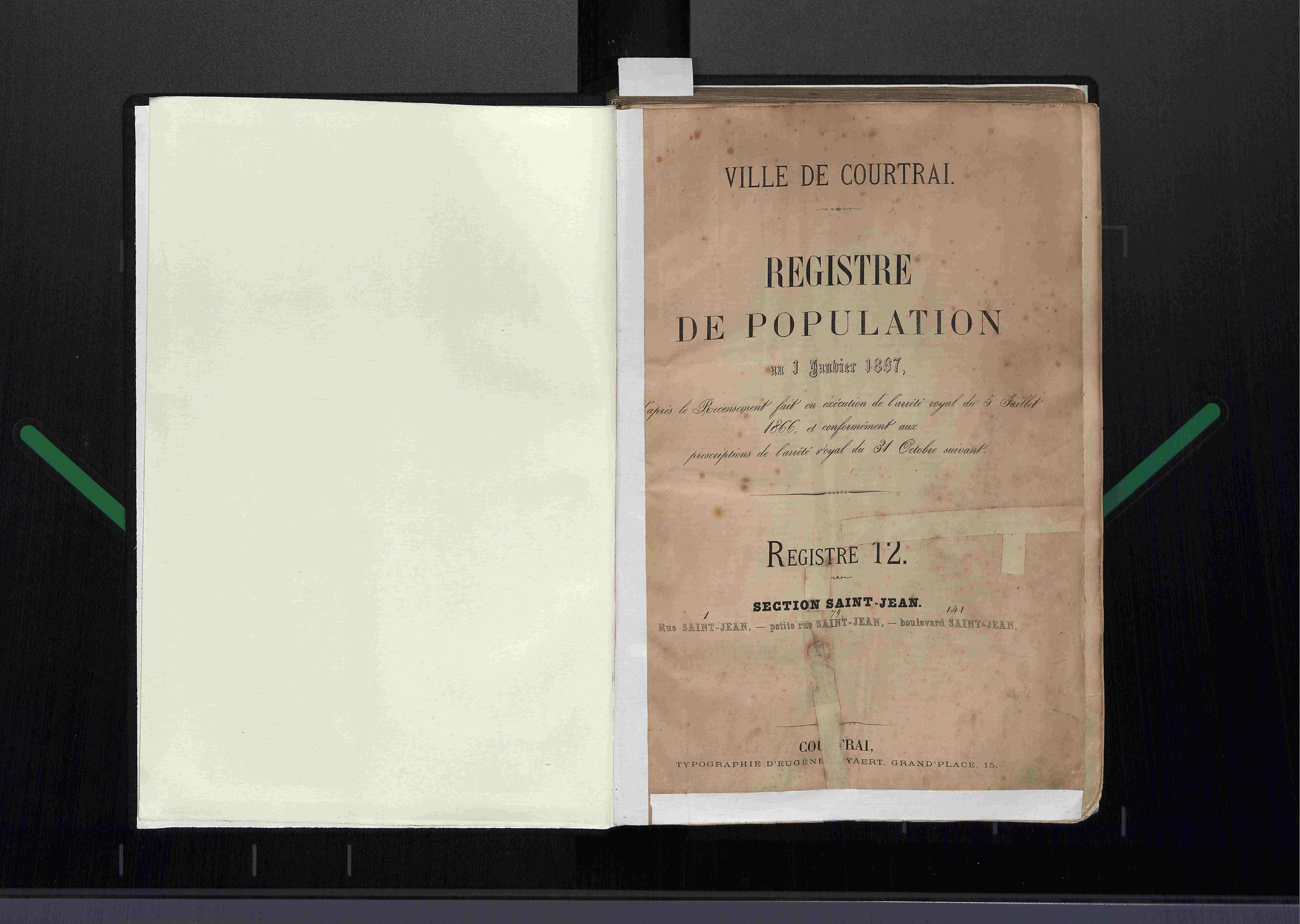 Bevolkingsregister Kortrijk 1866 boek 12