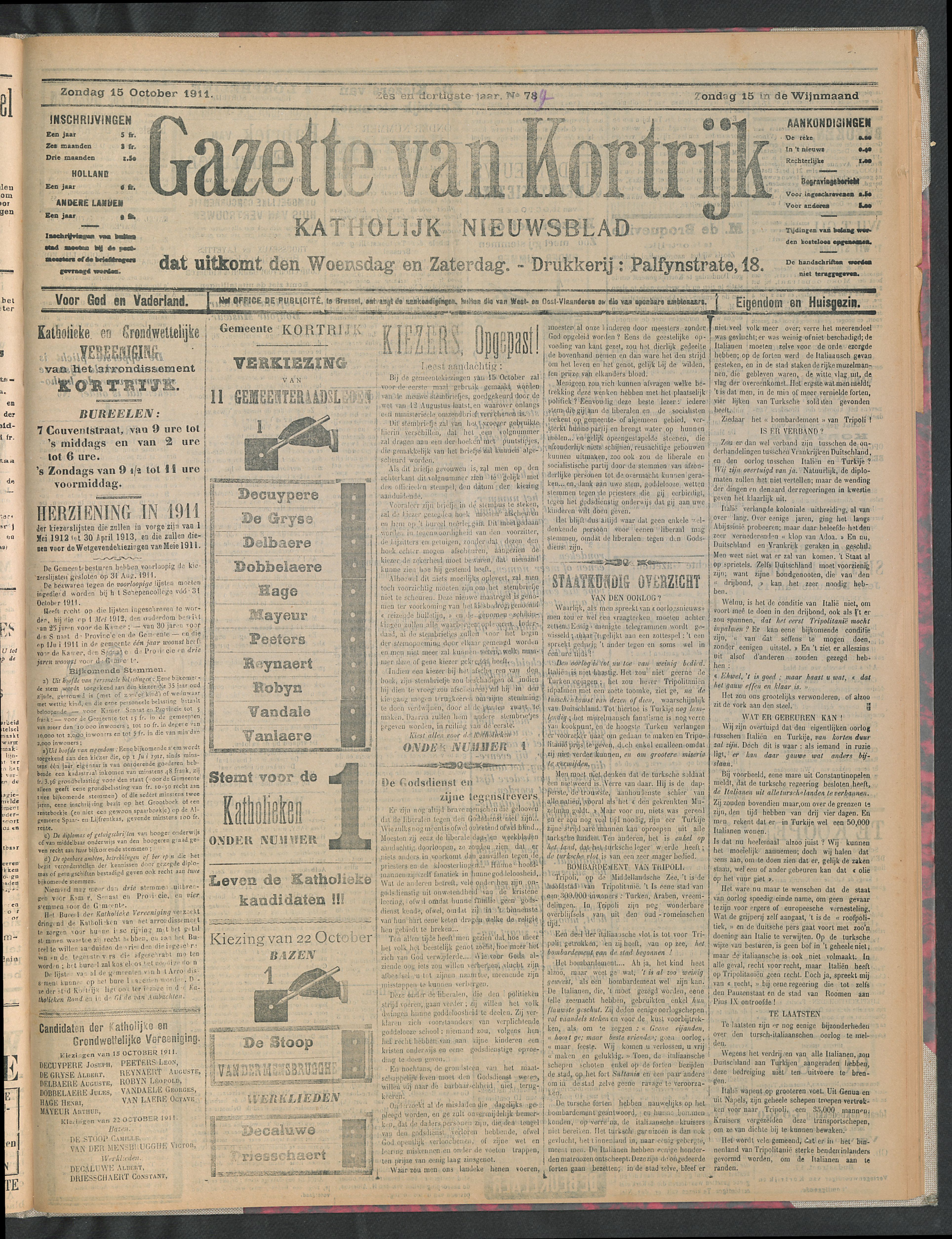 Gazette Van Kortrijk 1911-10-15 p1