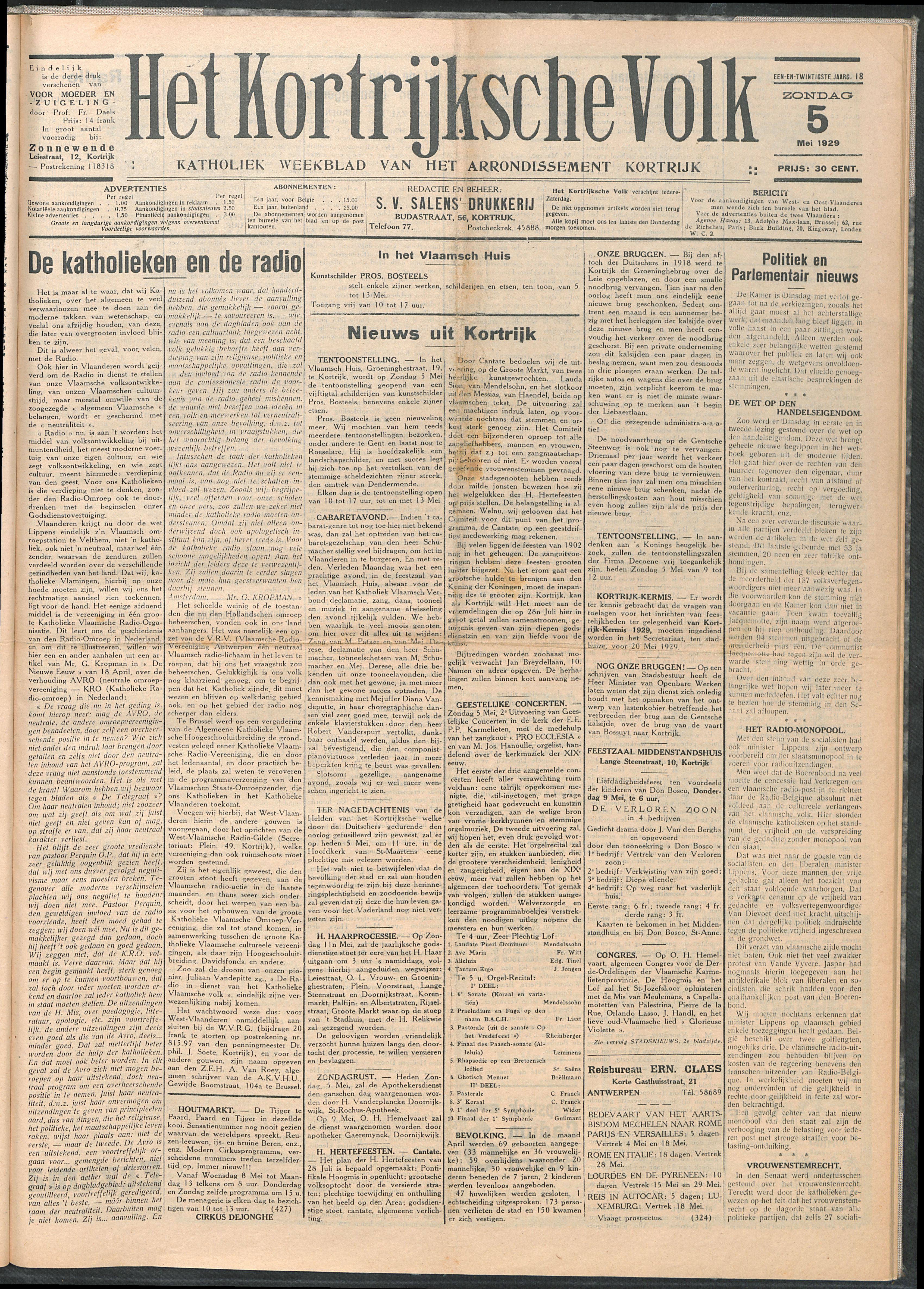Het Kortrijksche Volk 1929-05-05 p1