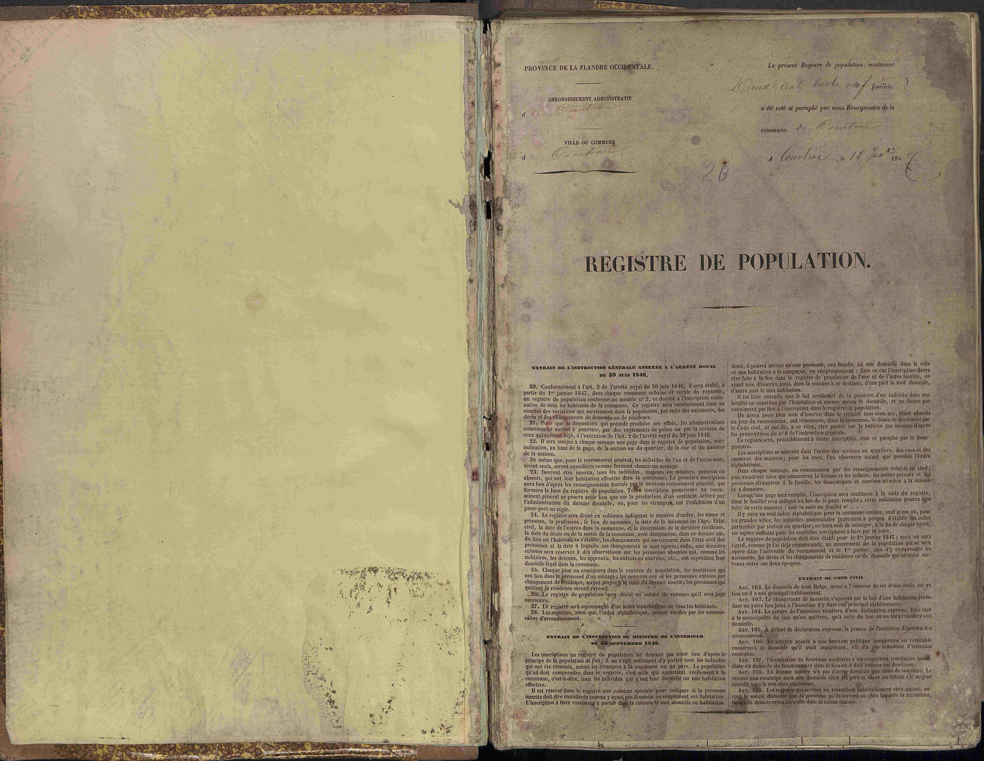 Bevolkingsregister Kortrijk 1846 boek 26
