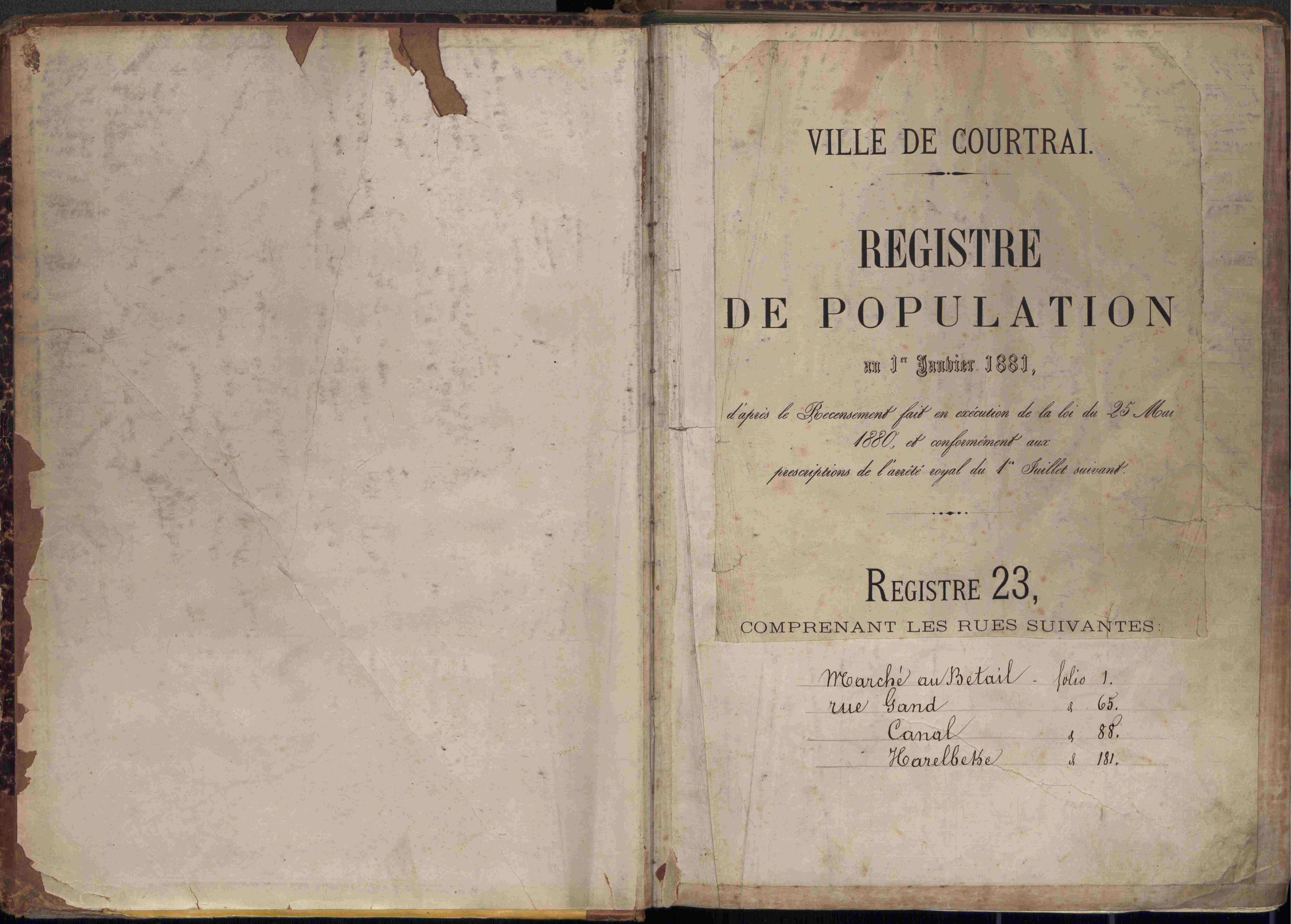 Bevolkingsregister Kortrijk 1880 boek 23