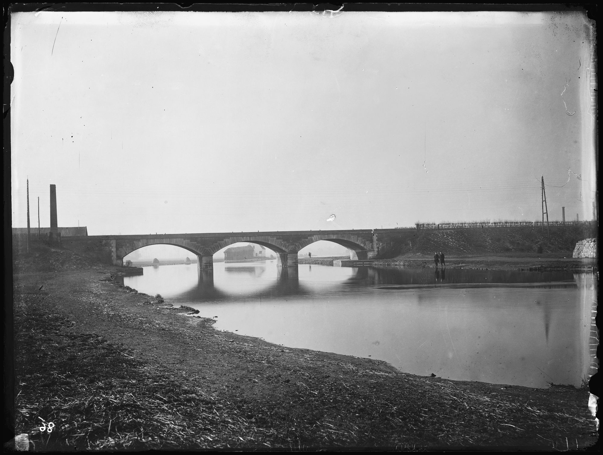 Spoorwegbrug over de Leie rond 1850