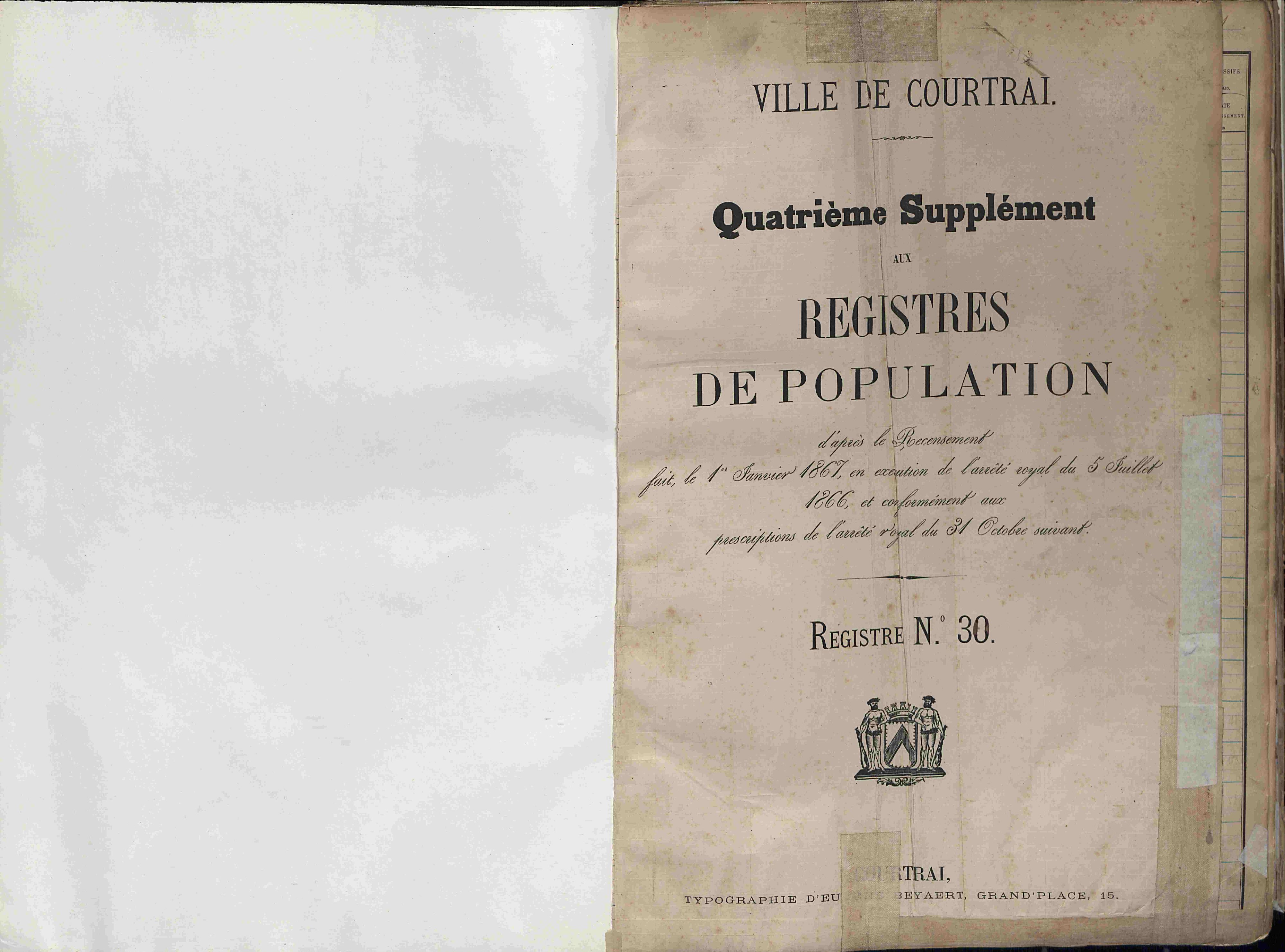 Bevolkingsregister Kortrijk 1866 boek 30