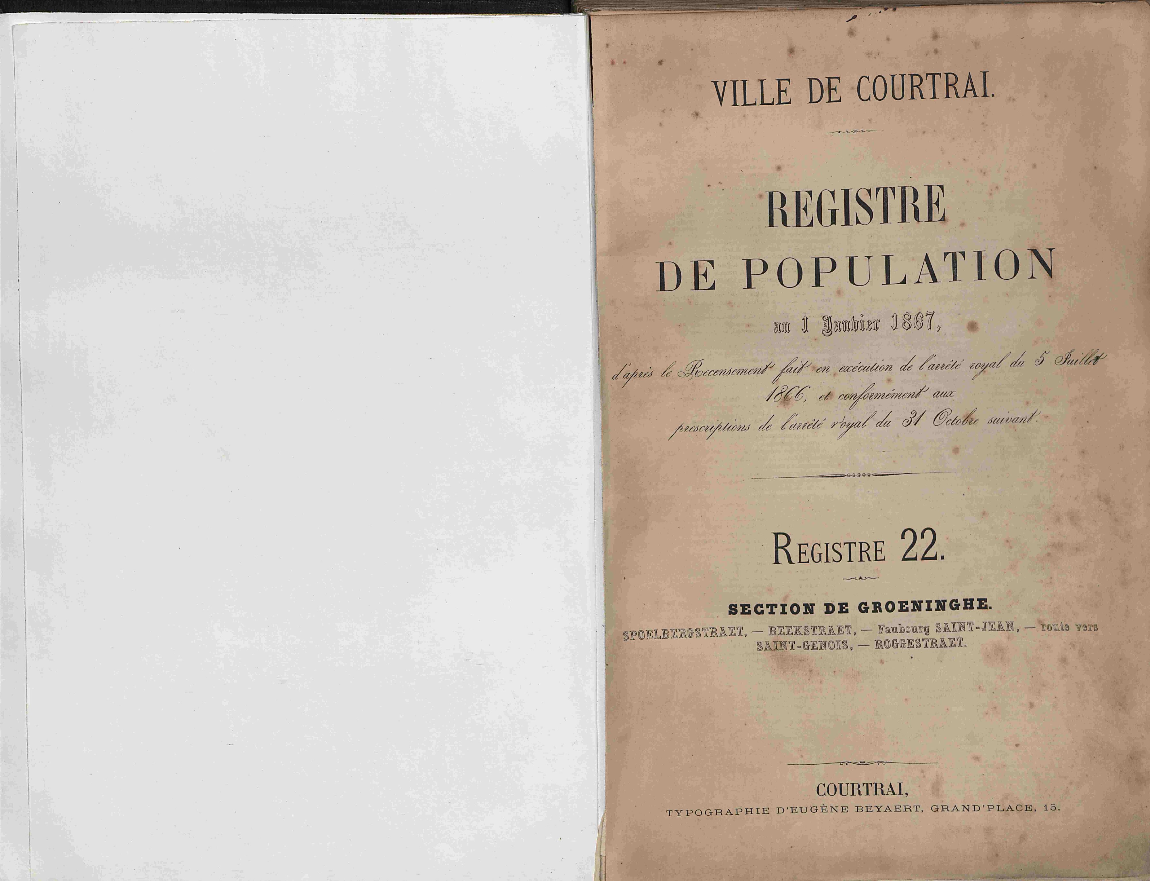 Bevolkingsregister Kortrijk 1866 boek 22