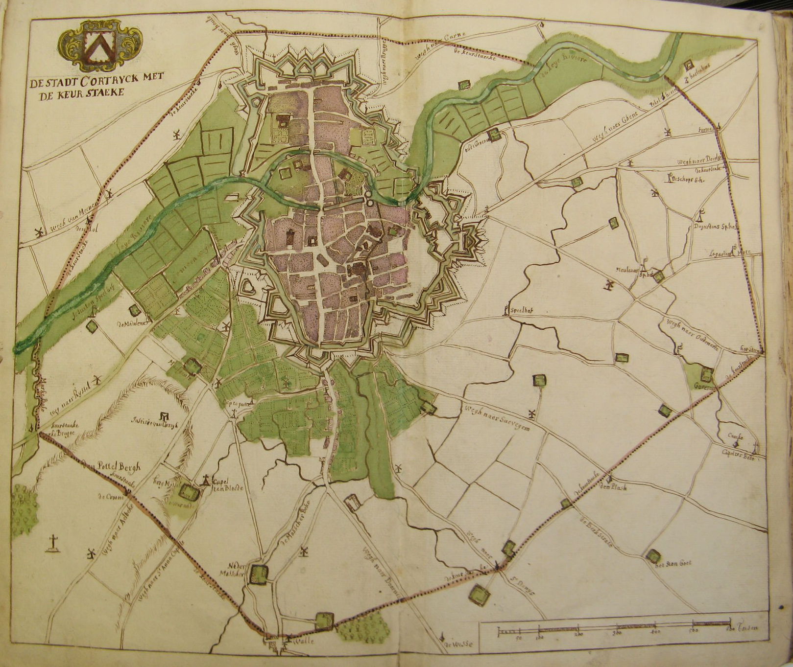 Plattegrond van Kortrijk ca 1725