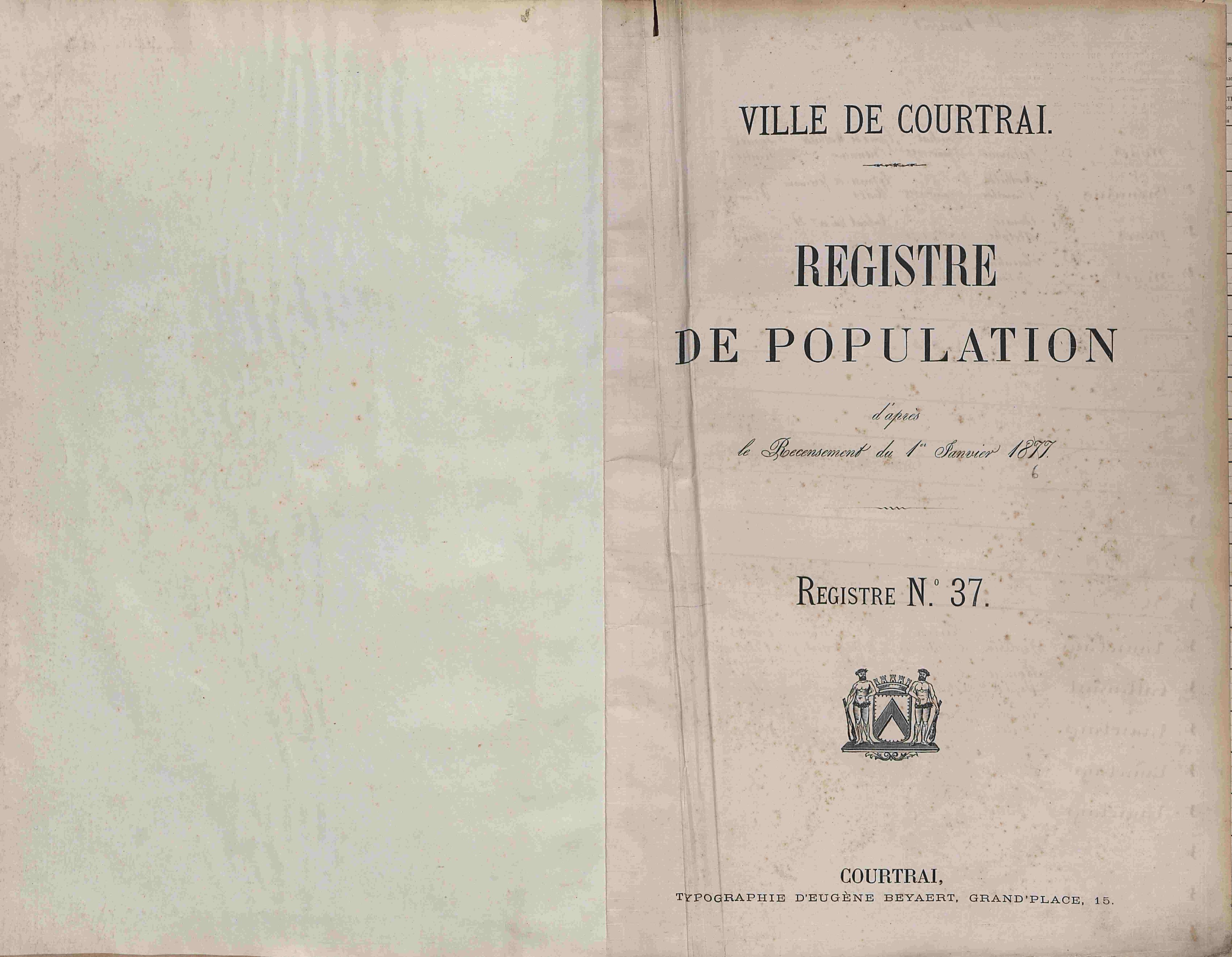 Bevolkingsregister Kortrijk 1866 boek 37