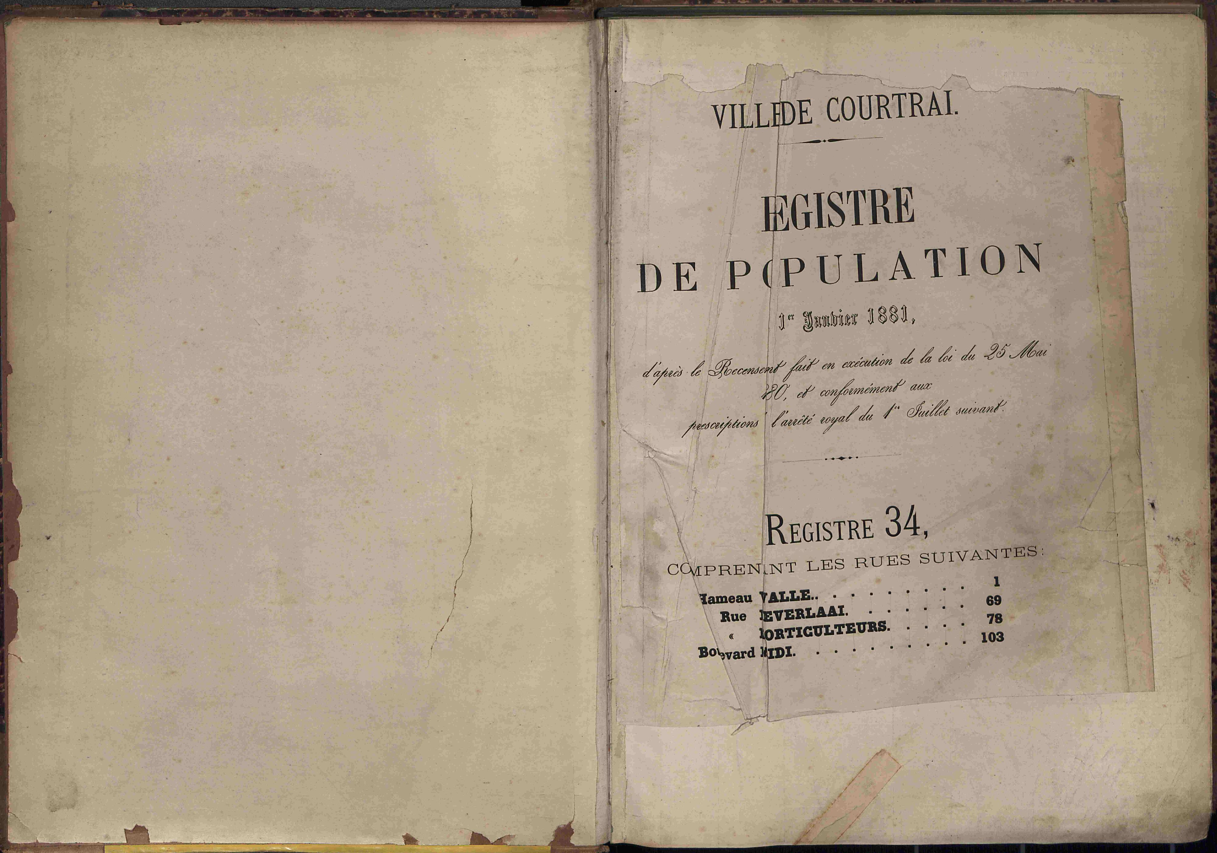 Bevolkingsregister Kortrijk 1880 boek 34