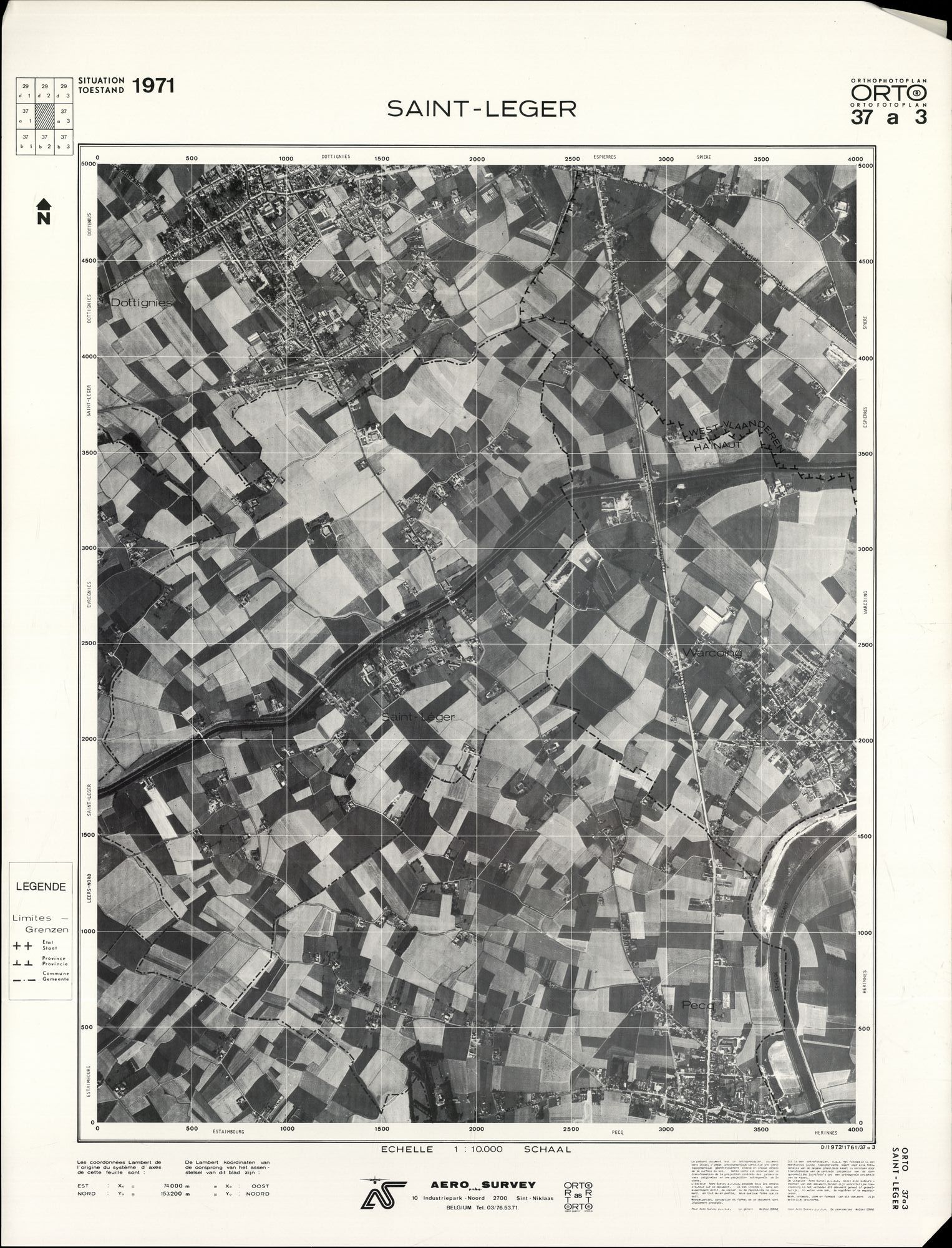 Luchtfoto's van het zuiden van West- en Oost-Vlaanderen, 1971