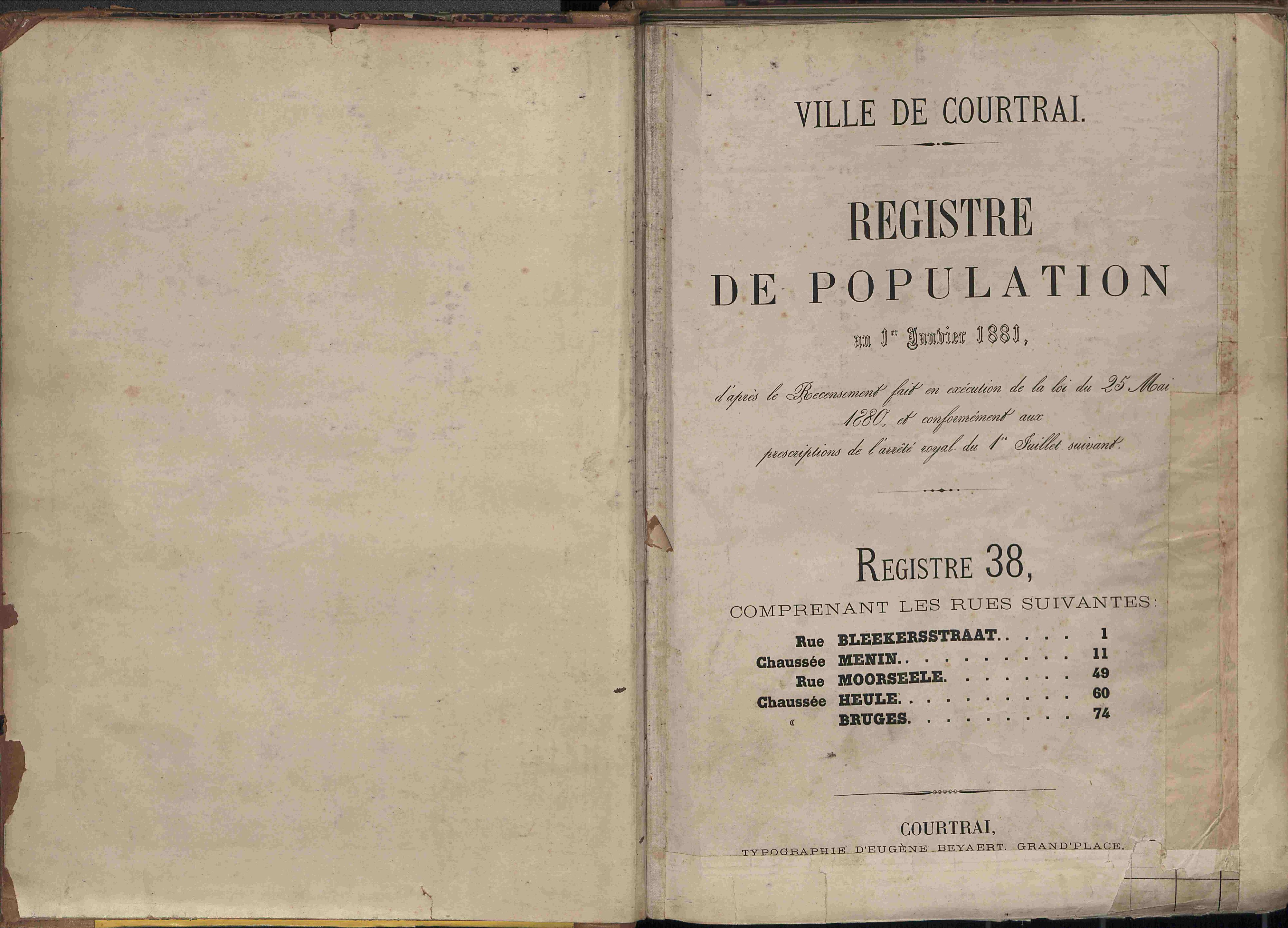 Bevolkingsregister Kortrijk 1880 boek 38