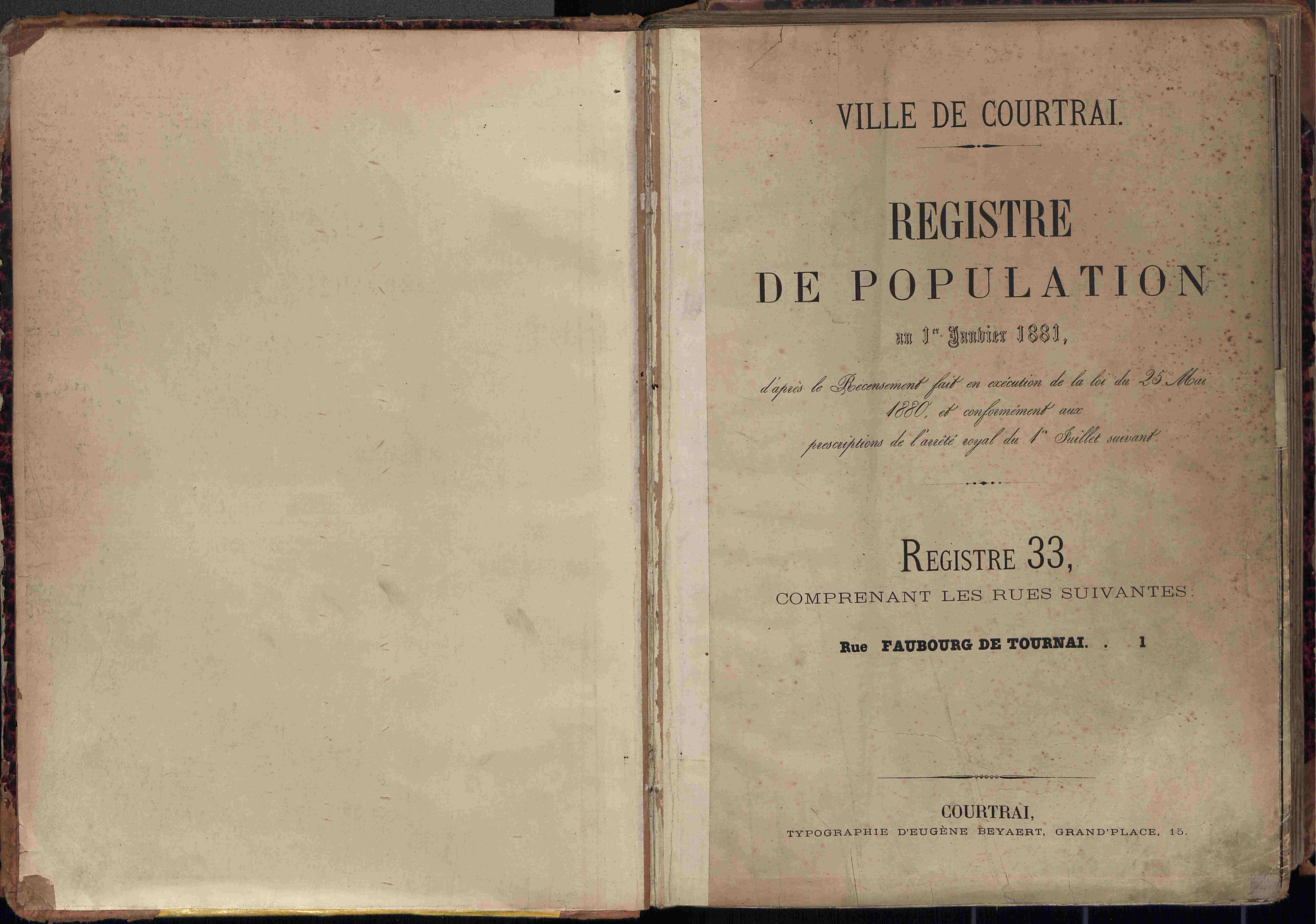 Bevolkingsregister Kortrijk 1880 boek 33