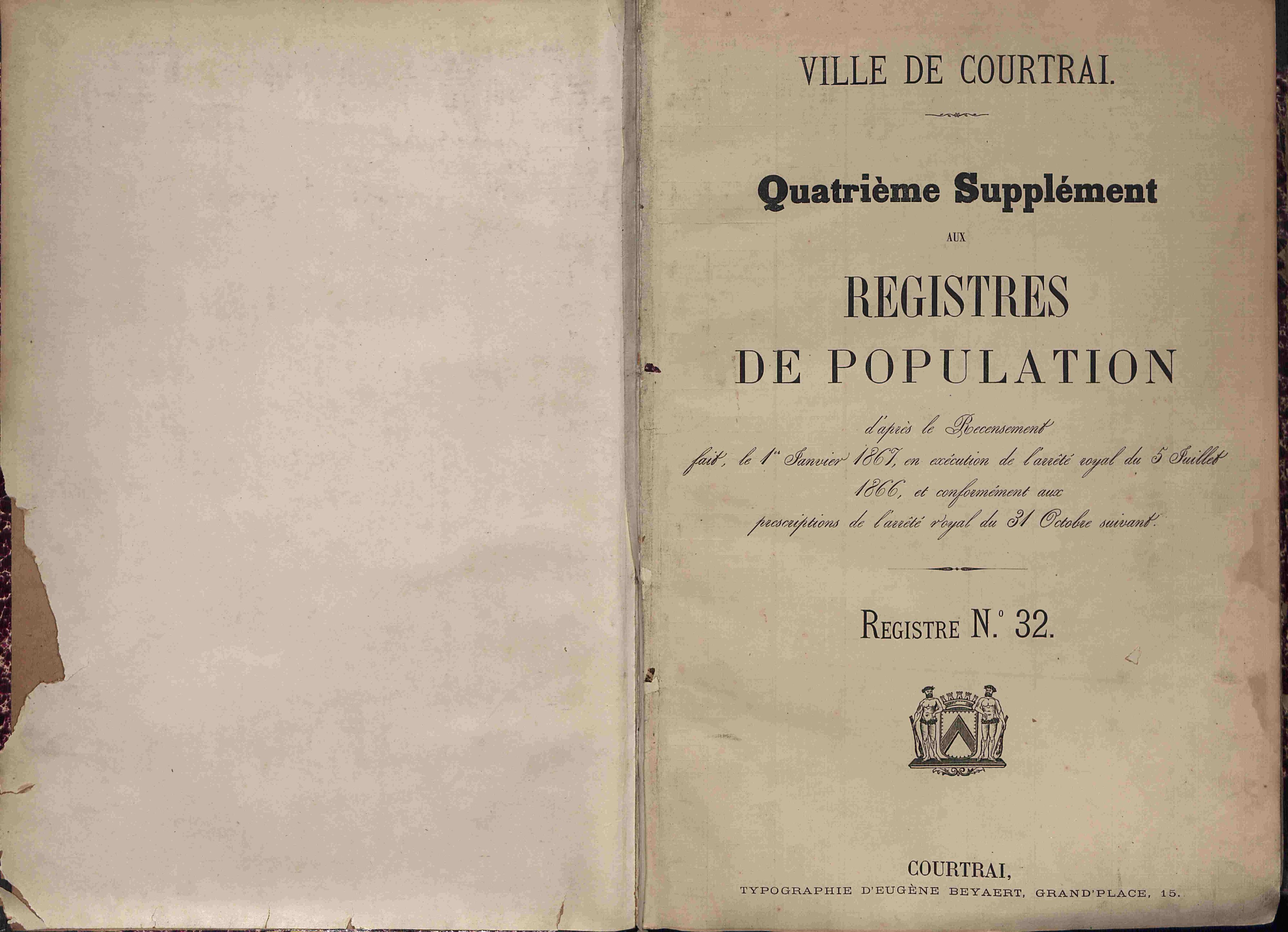 Bevolkingsregister Kortrijk 1866 boek 32