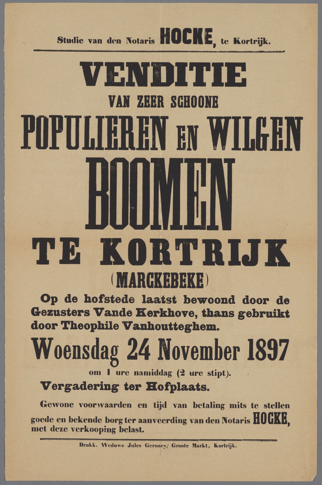 Verkoop van bomen: populieren en wilgen in 1897