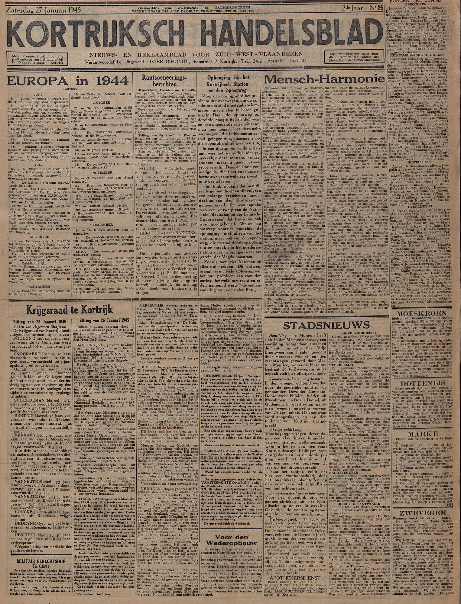 Kortrijksch Handelsblad 27 januari 1945 Nr8 p1