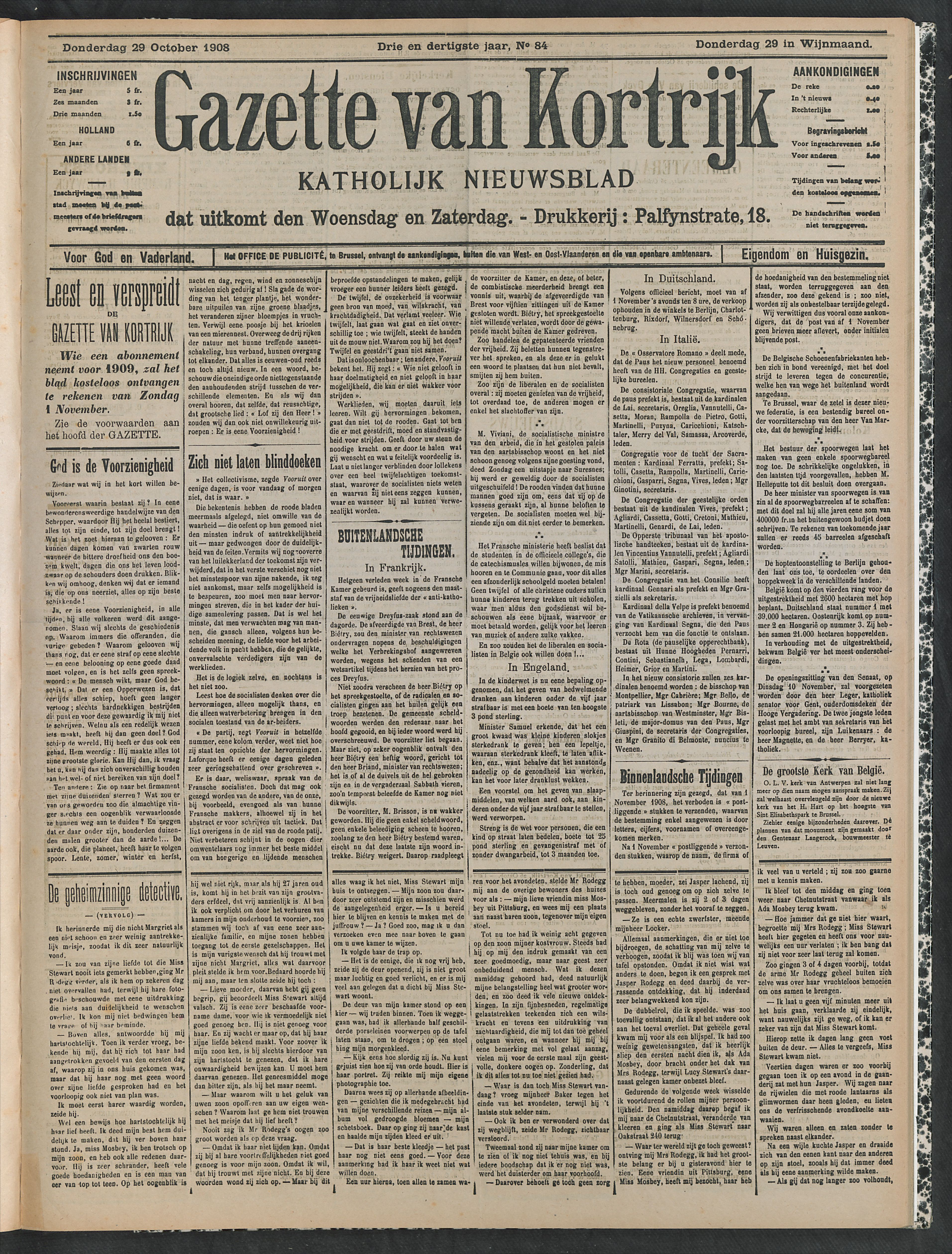 Gazette Van Kortrijk 1908-10-29 p1