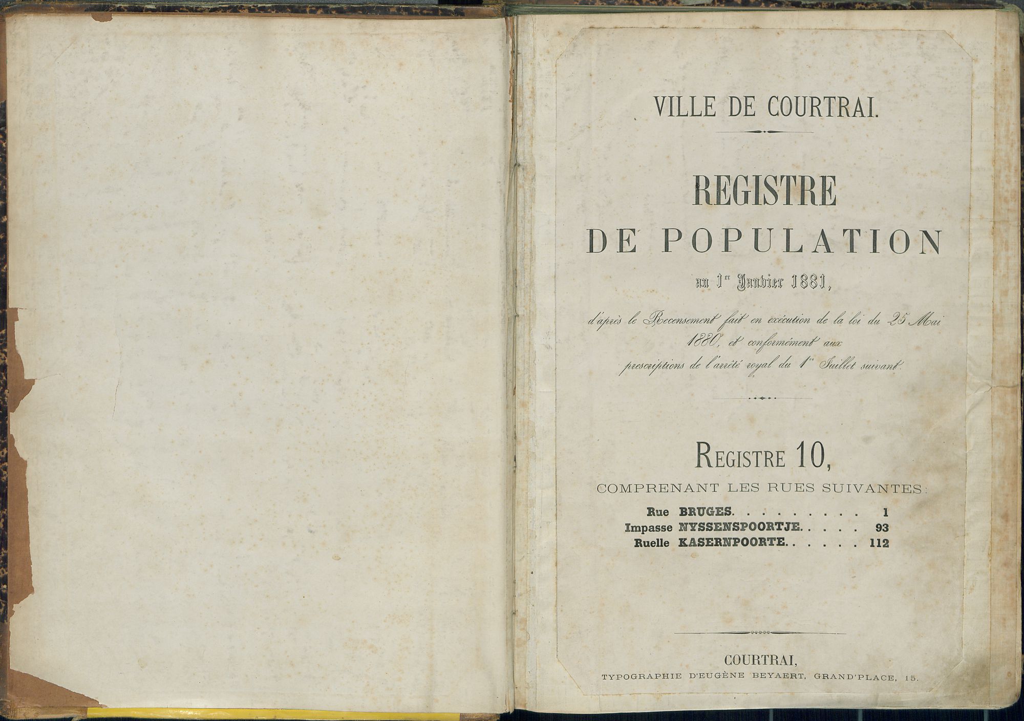 Bevolkingsregister Kortrijk 1880 boek 10