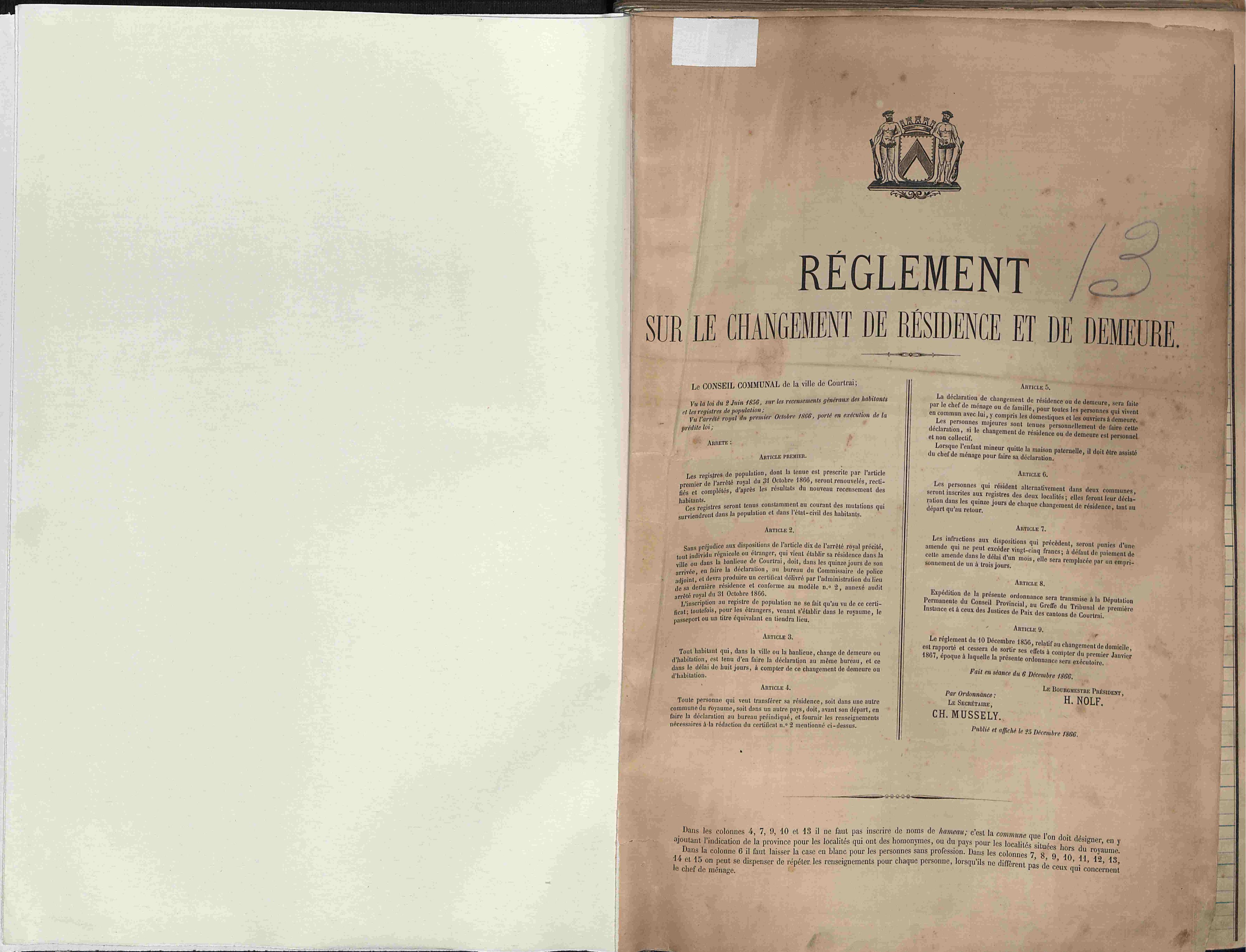 Bevolkingsregister Kortrijk 1866 boek 13