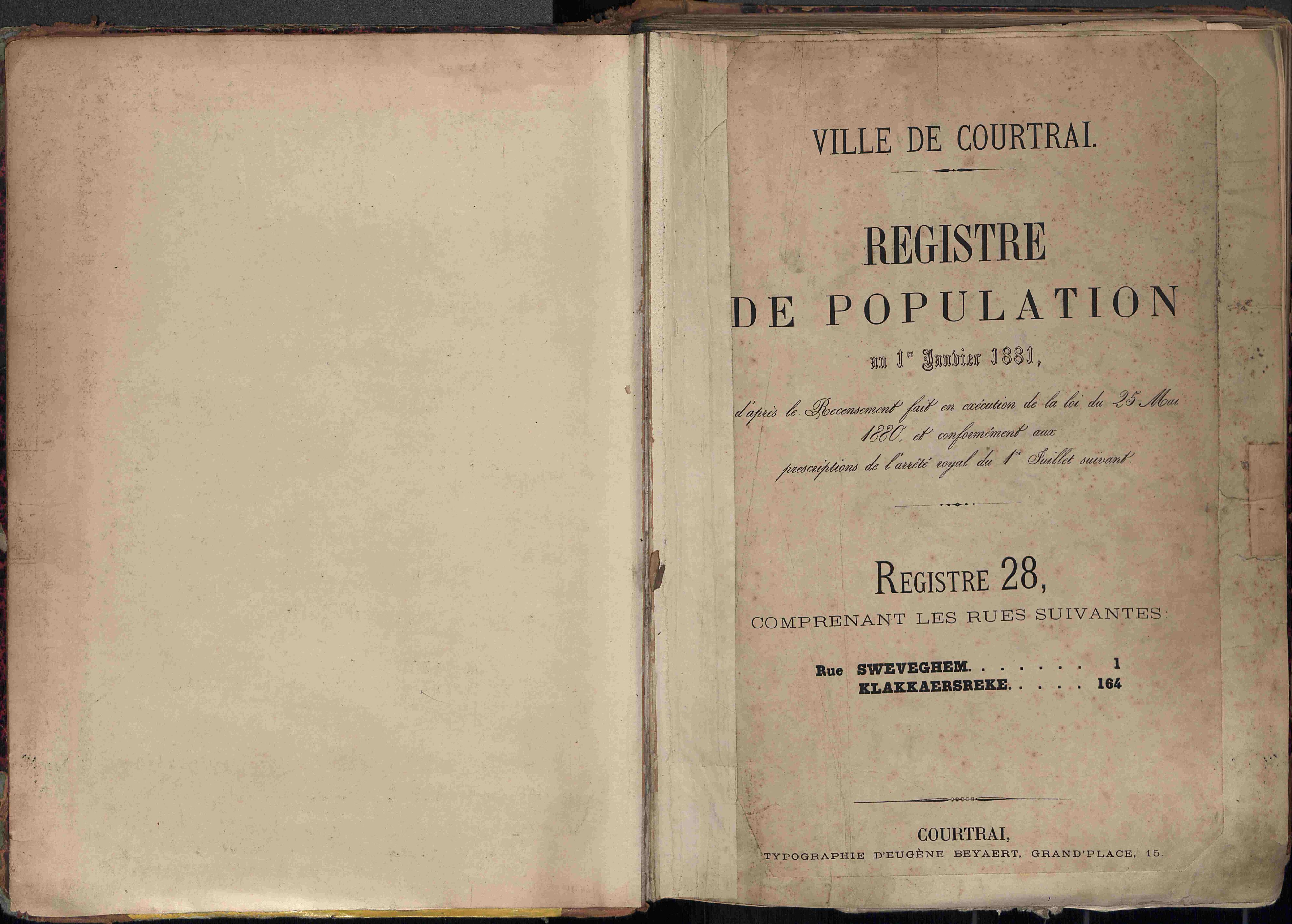 Bevolkingsregister Kortrijk 1880 boek 28