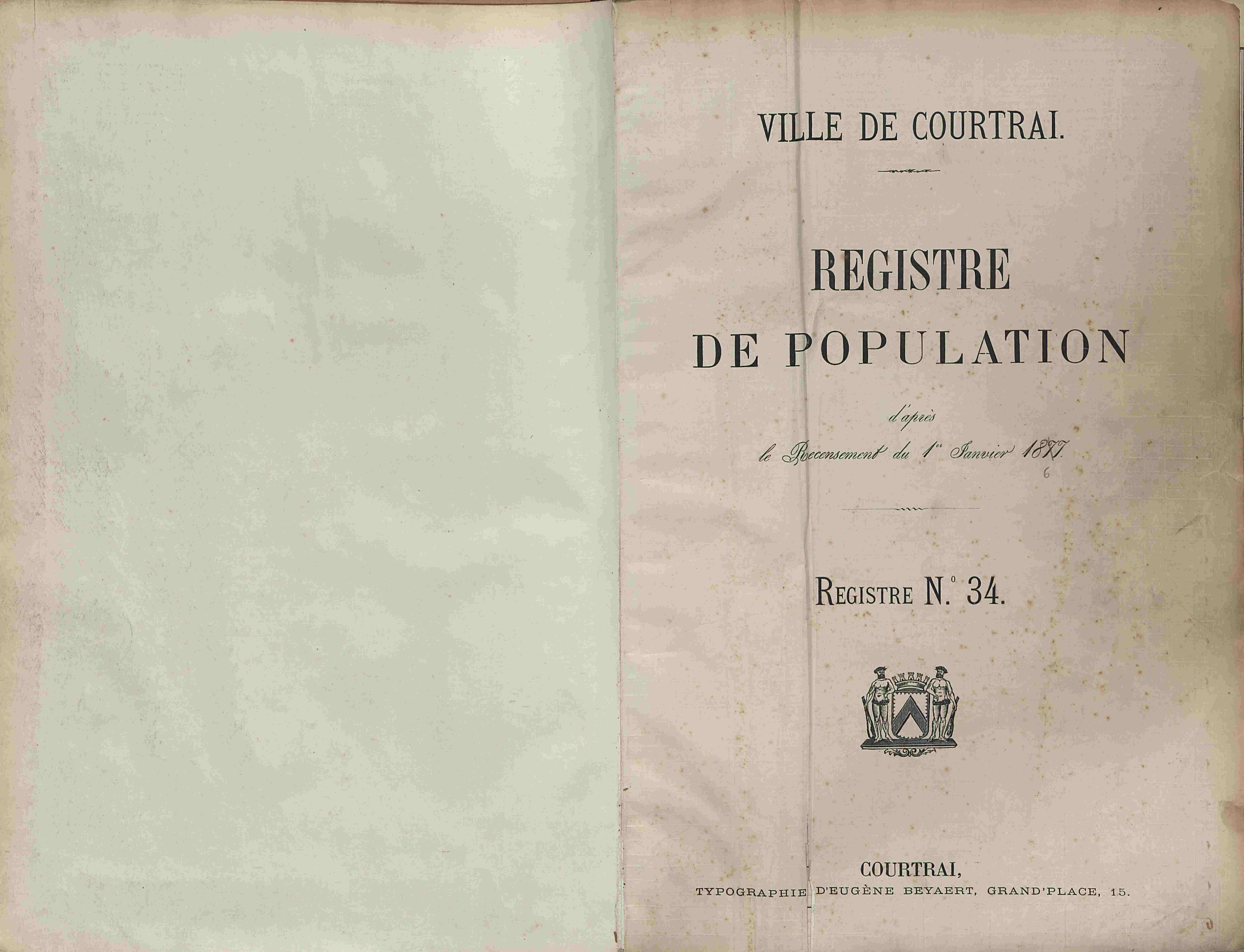 Bevolkingsregister Kortrijk 1866 boek 34