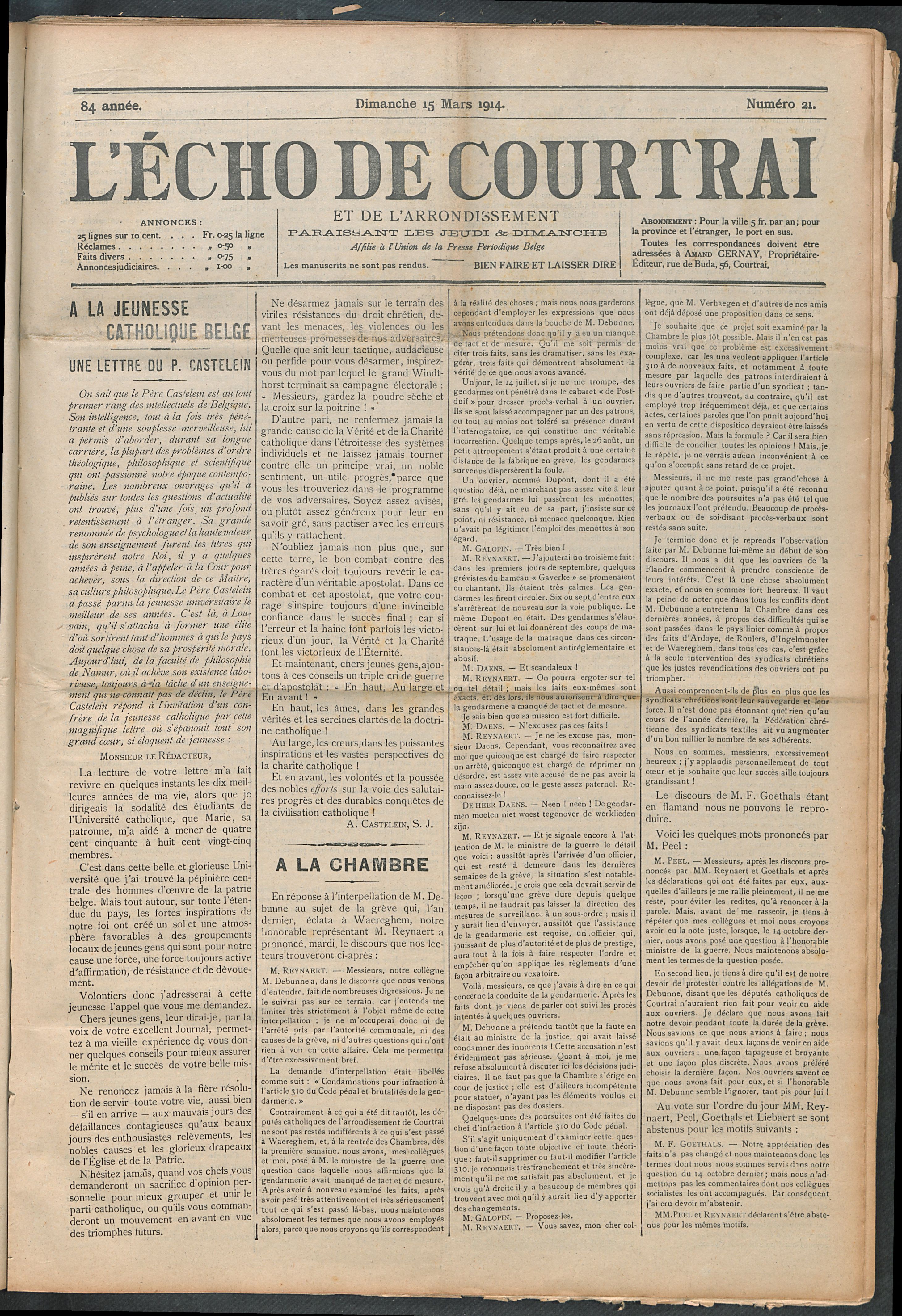 L'echo De Courtrai 1914-03-15 p1