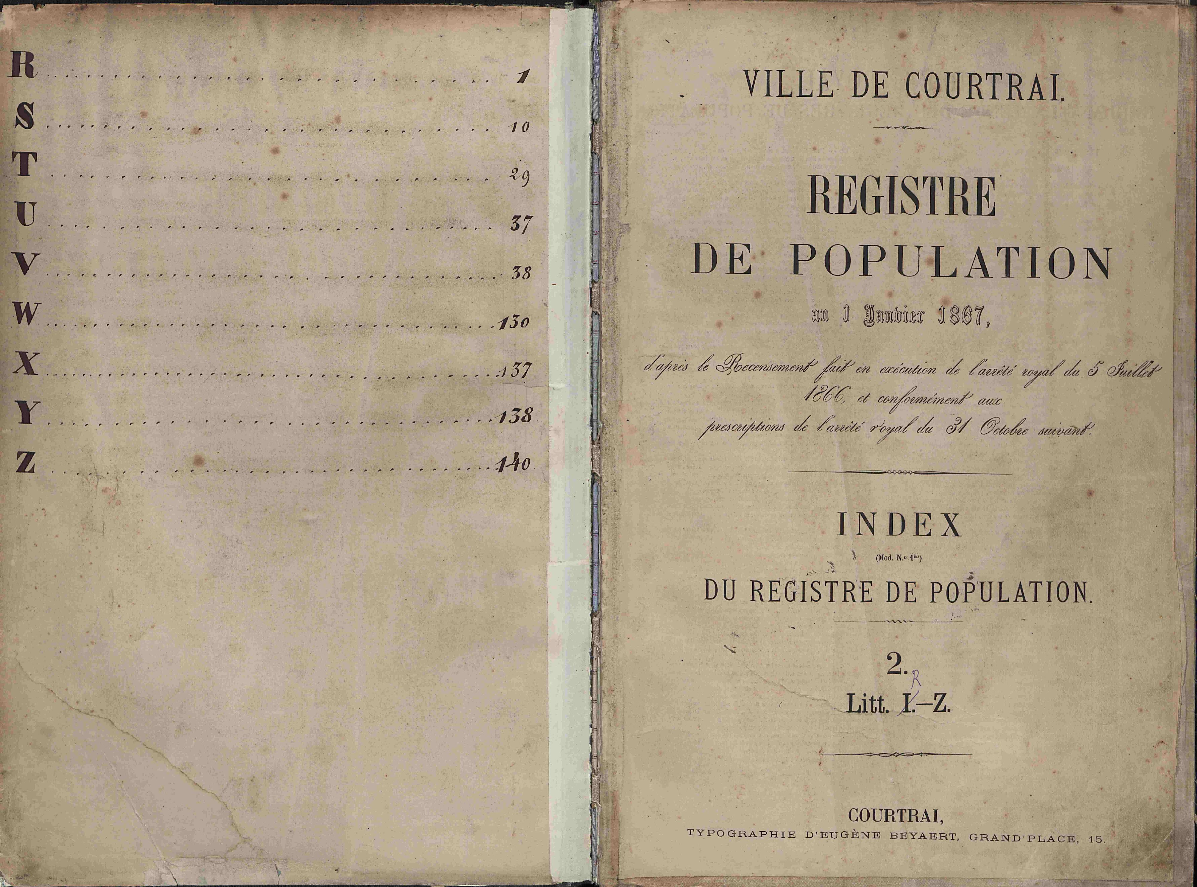 Bevolkingsregister Kortrijk 1866 index R-Z