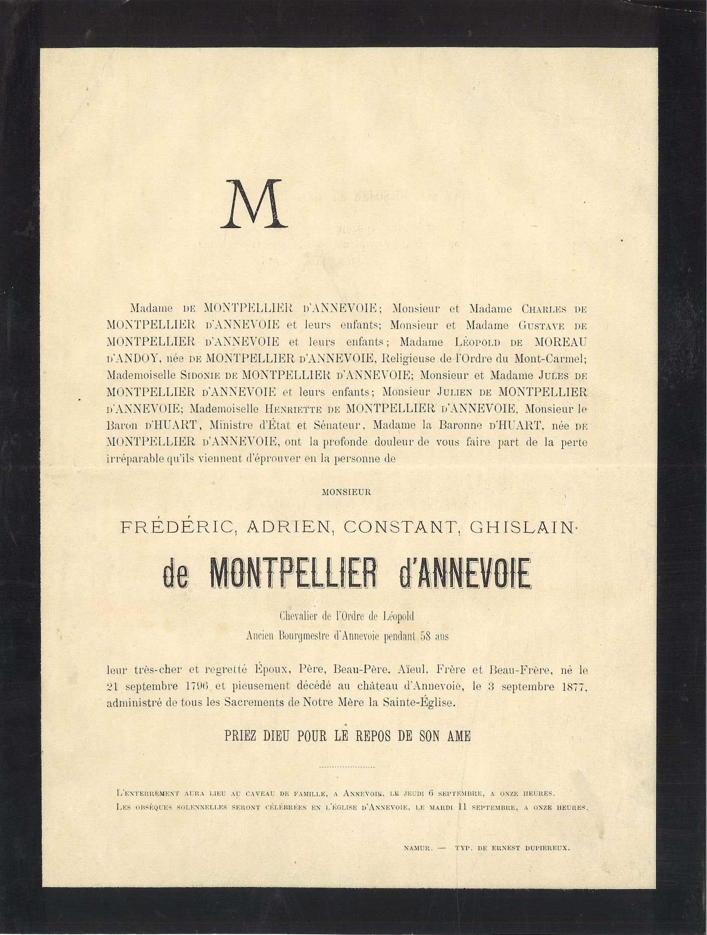 Fréderic Adrien constant Ghislain de Montpellier d' Annevoie