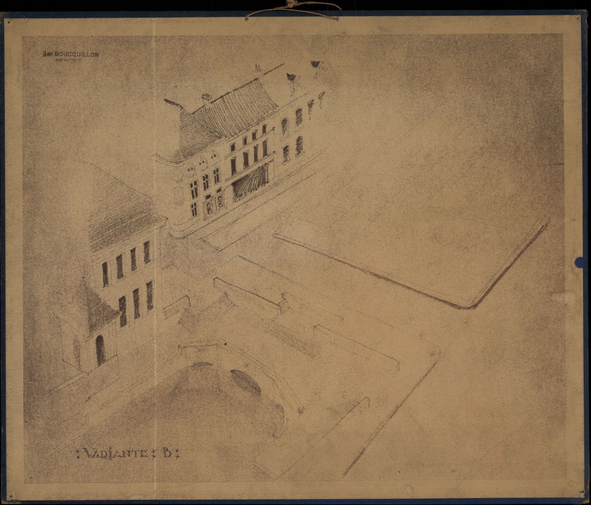 Plattegronden van ontwerpen en afbeeldingen van de omgeving van de Broel en de Leiebrug te Kortrijk, opgemaakt door J.J. Boucquillon, 1941