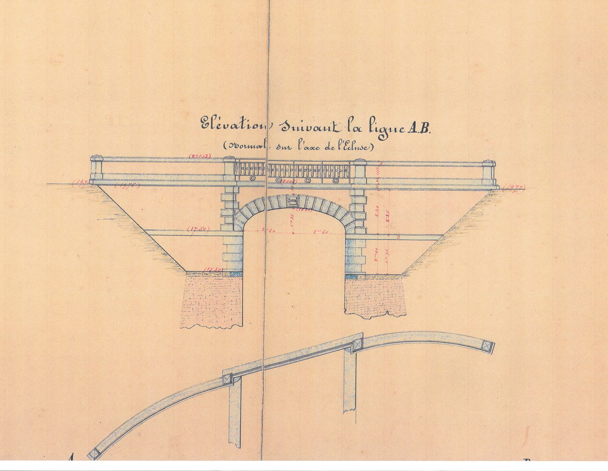 Brug aan Sluis van kanaal Bossuit.- Kortrijk 1859