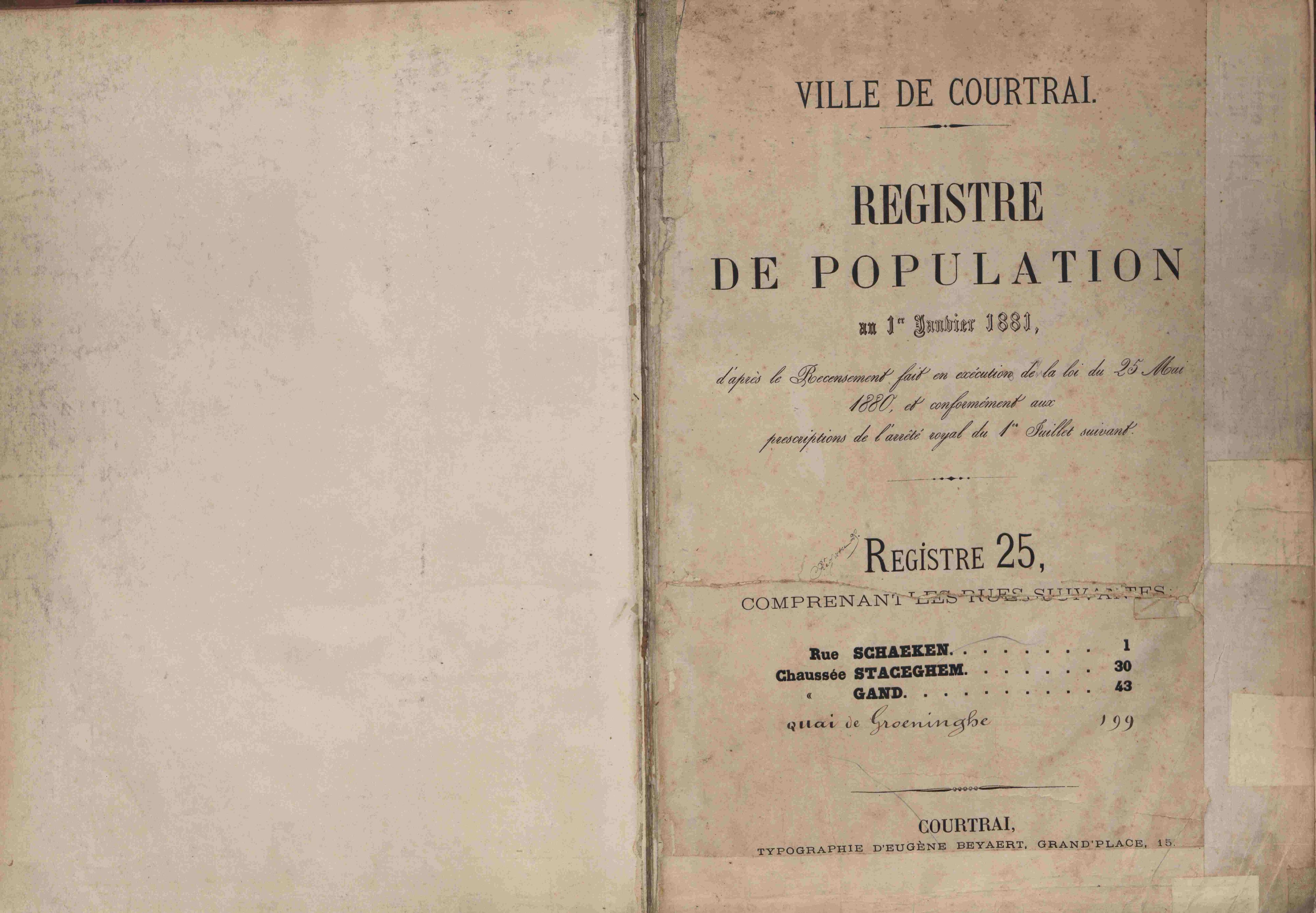 Bevolkingsregister Kortrijk 1880 boek 25